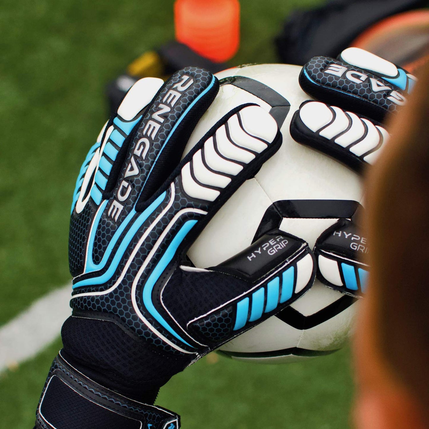 Renegade GK Vulcan Whiteout Goalie Gloves with Fingersaves | 3.5+3mm Hyper Grip & 4mm Duratek | White Goalkeeping Gloves (Size 9, Youth-Adult, Roll Cut, Level 3)