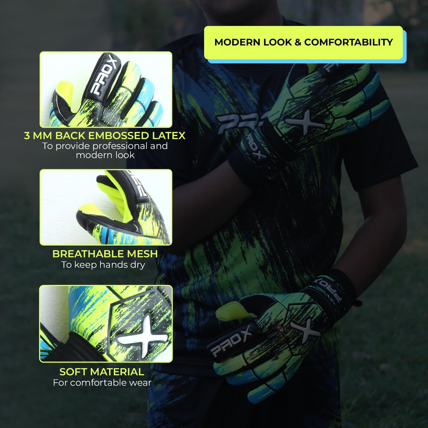 PRO X Soccer Goalie Gloves for Kids with Super Strong Grip, Match & Training Youth Goalie Gloves, Soccer Goalkeeper Gloves Kids with Soft Grippy Secure Latex (Flourcent Yellow, Size 5 (8 to 11 Years)
