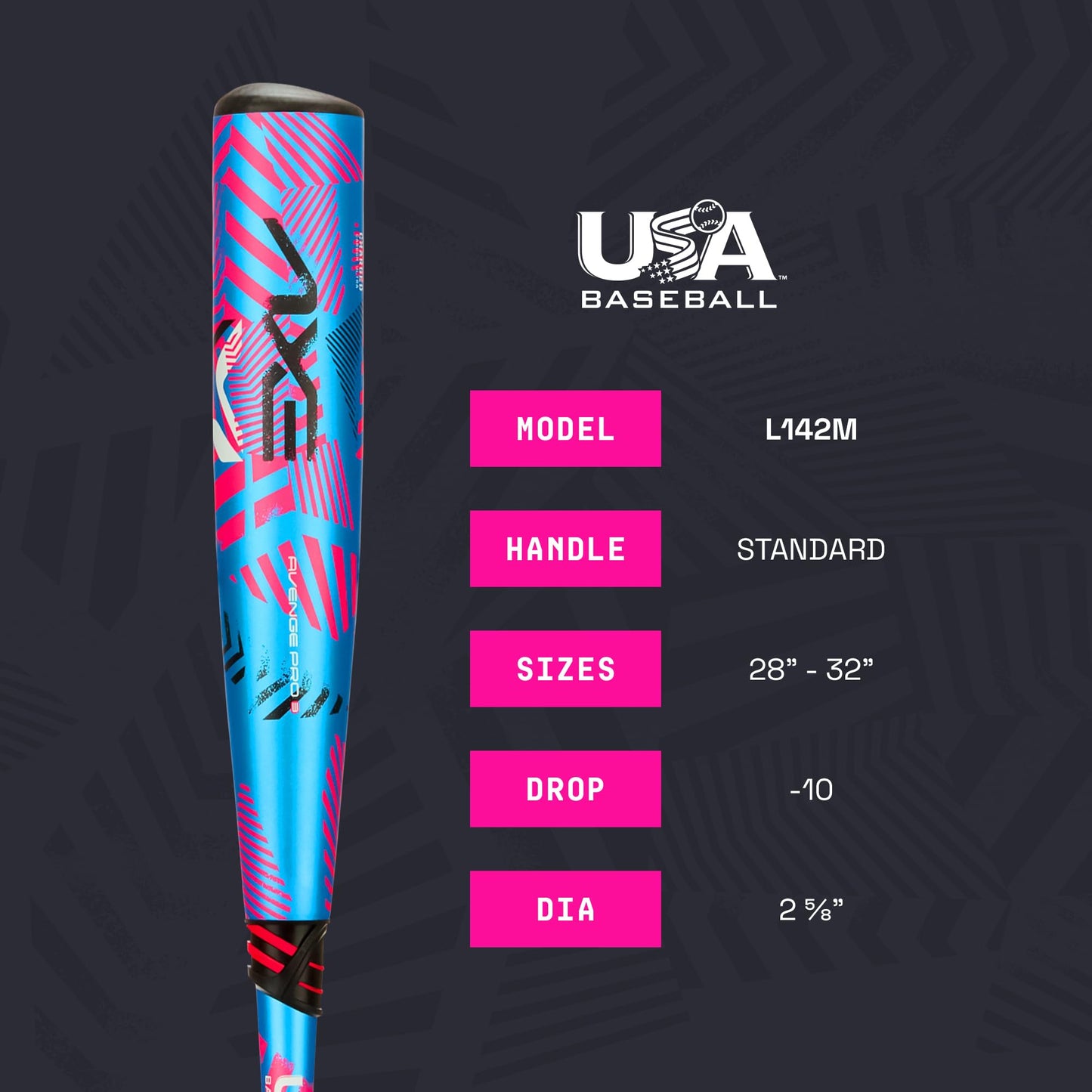 Axe Avenge Pro 3 Composite USA Baseball Bat | Drop -10 | 3-Piece Hybrid | 2 5/8" Barrel | Standard Axe Handle | Light Swinging Large Barrel for Youth Players | Blue/Pink (30")