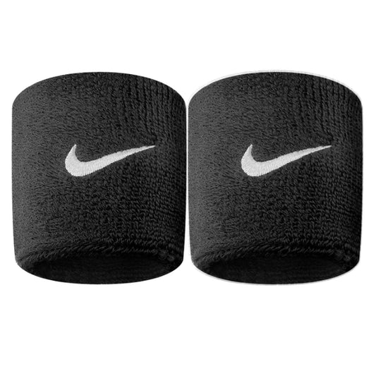 NIKE Premier Swoosh Singlewide Wristbands -Soft, Moisture-Wicking (1 Pair, 2.5" Wide) (Black/White)