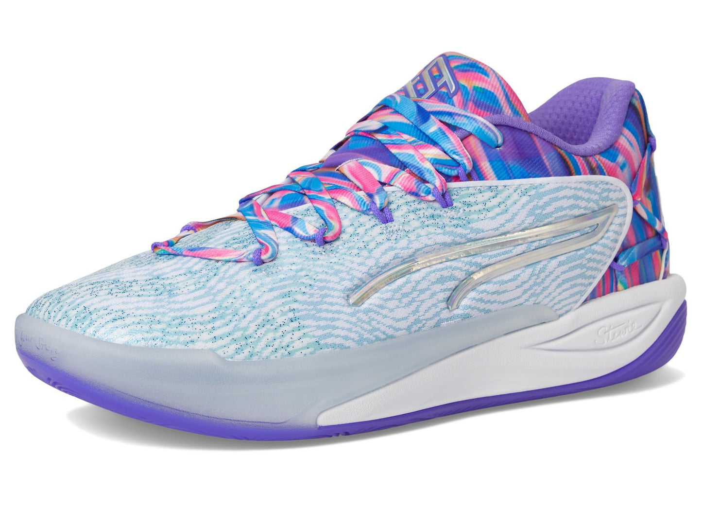 PUMA Women's Stewie Basketball Shoes Sneaker, White/Light Aqua, 8