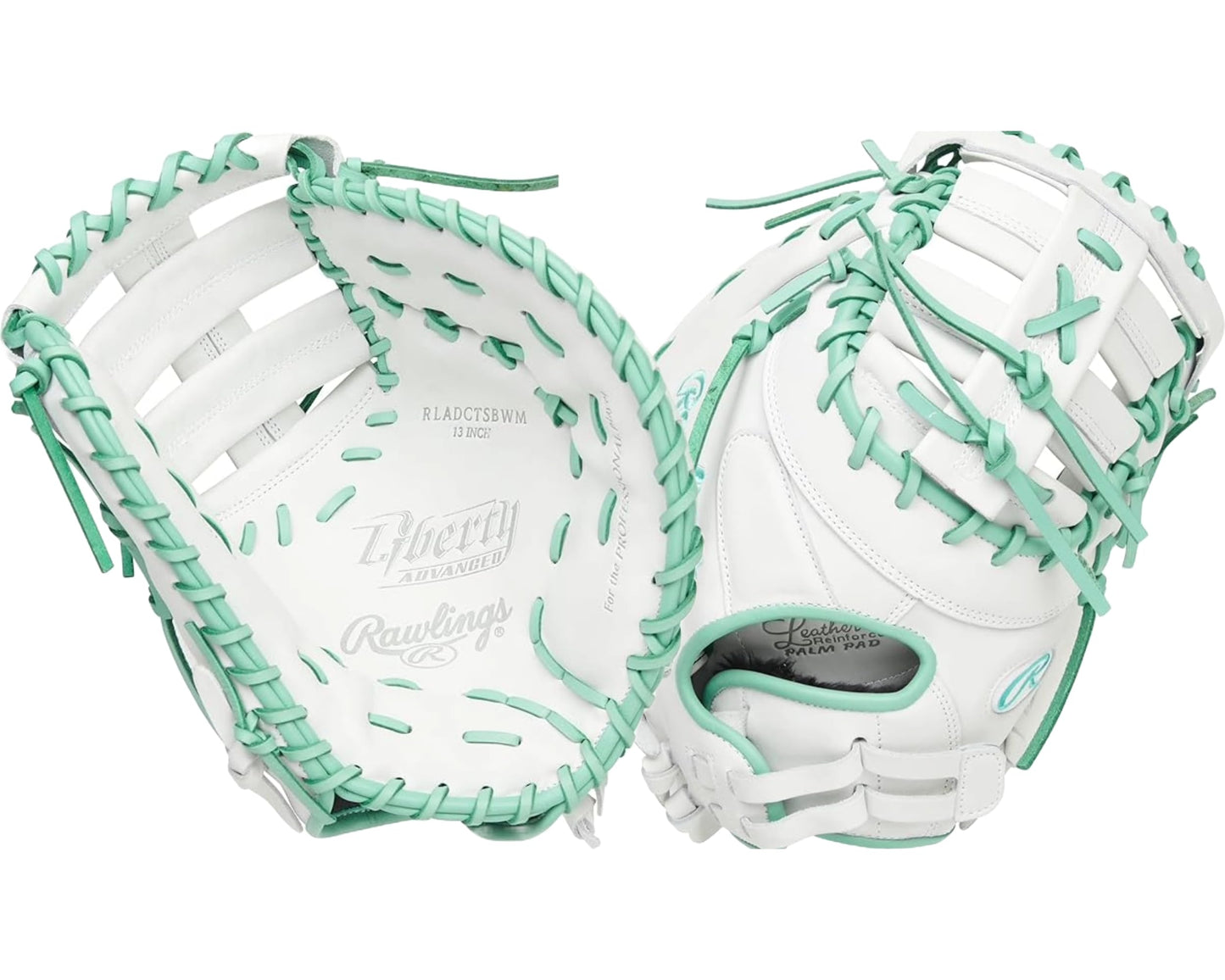 Rawlings | LIERTY ADVANCED Color Series Fastpitch Softball First Base Mitt | Left Hand Throw | 13' Single Post Double Bar Web | White/Mint