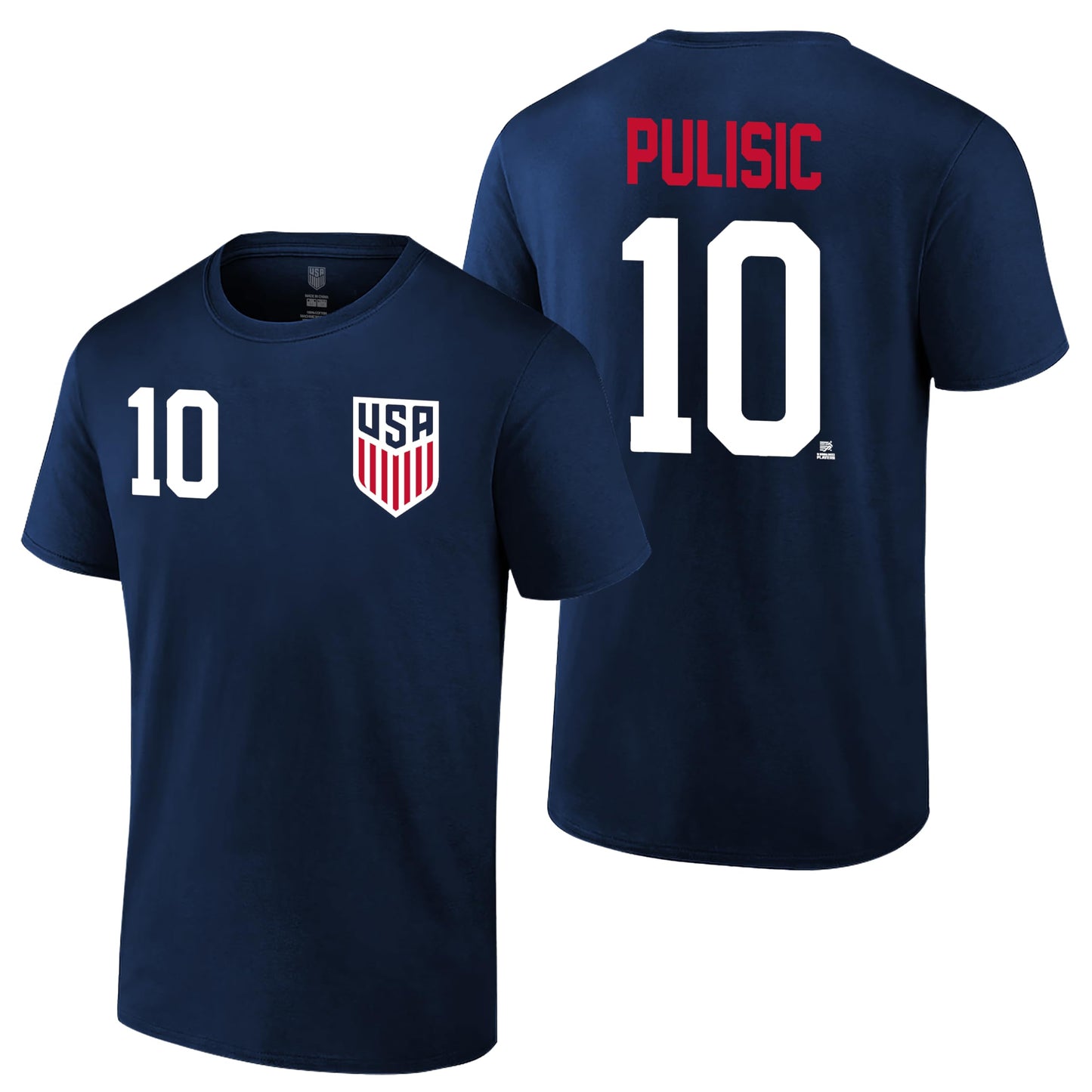 Icon Sports Offical Licensed U.S. Soccer Federation USMNT Player Name and Number T-Shirt | Christian Pulisic, Navy, Large