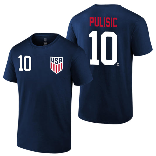 Icon Sports Offical Licensed U.S. Soccer Federation USMNT Player Name and Number T-Shirt | Christian Pulisic, Navy, Large