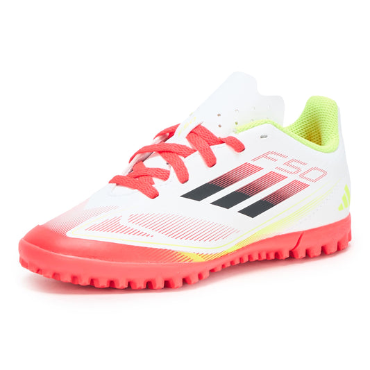adidas F50 Club Turf Sneaker, White/Black/Solar Yellow, 6 US Unisex Big Kid