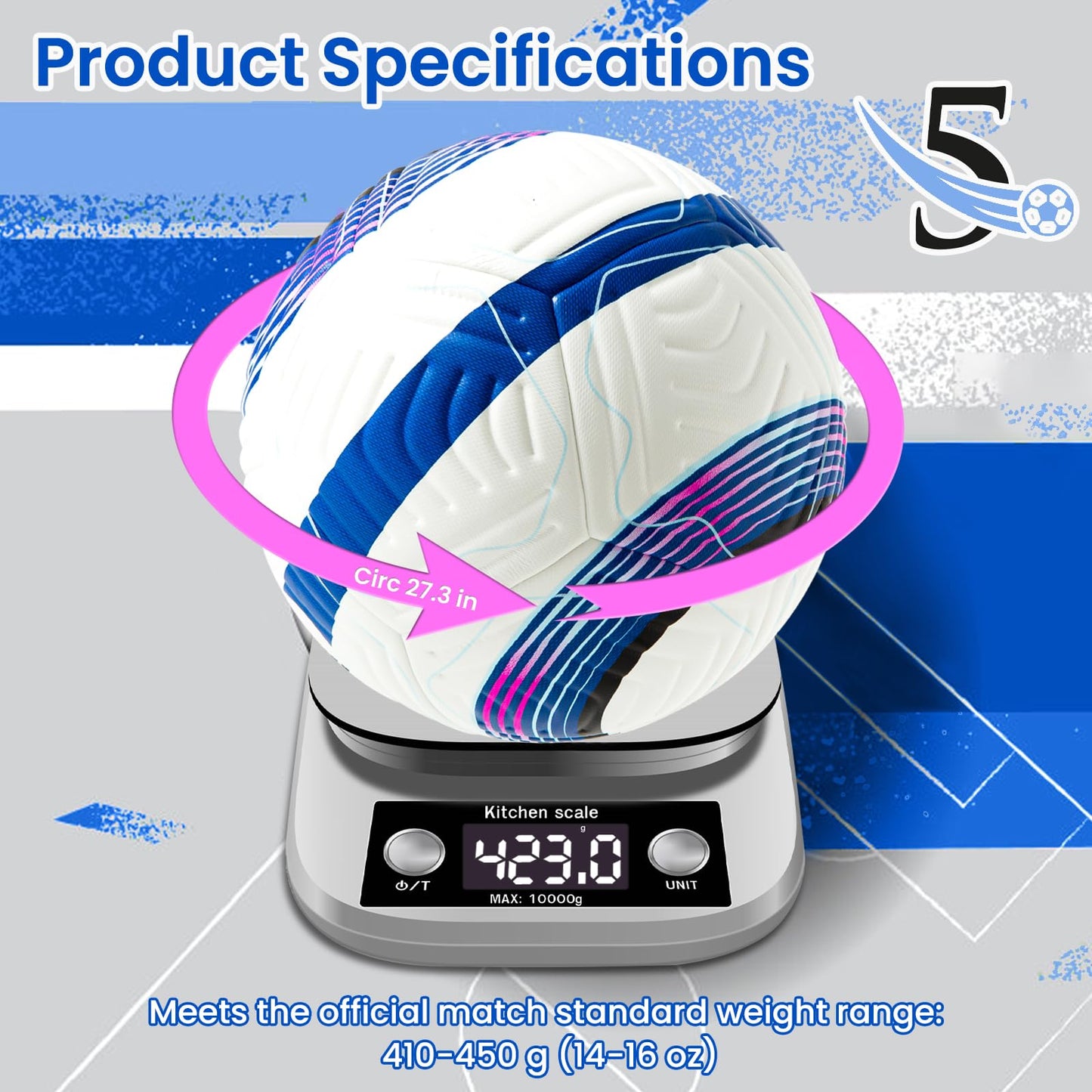 ZWAW Official Match Soccer Ball Size 5 – Waterproof PU Leather, Includes Pump & Needles, Mesh Storage Bag for Easy Carry