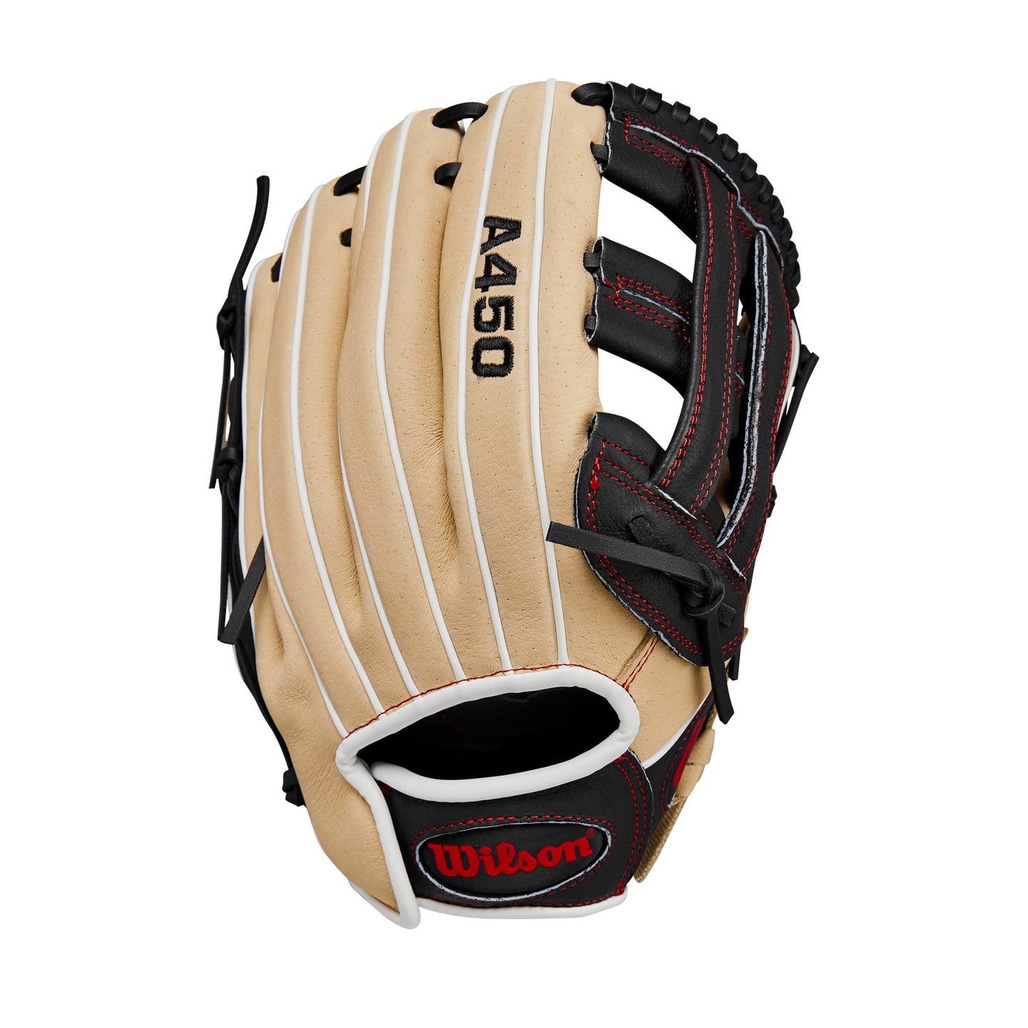 Wilson 2024 A450™ 12” Youth Outfield Baseball Glove - Right Hand Throw, Blonde/Black/Red