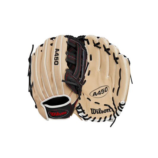 Wilson 2024 A450™ 12” Youth Outfield Baseball Glove - Right Hand Throw, Blonde/Black/Red