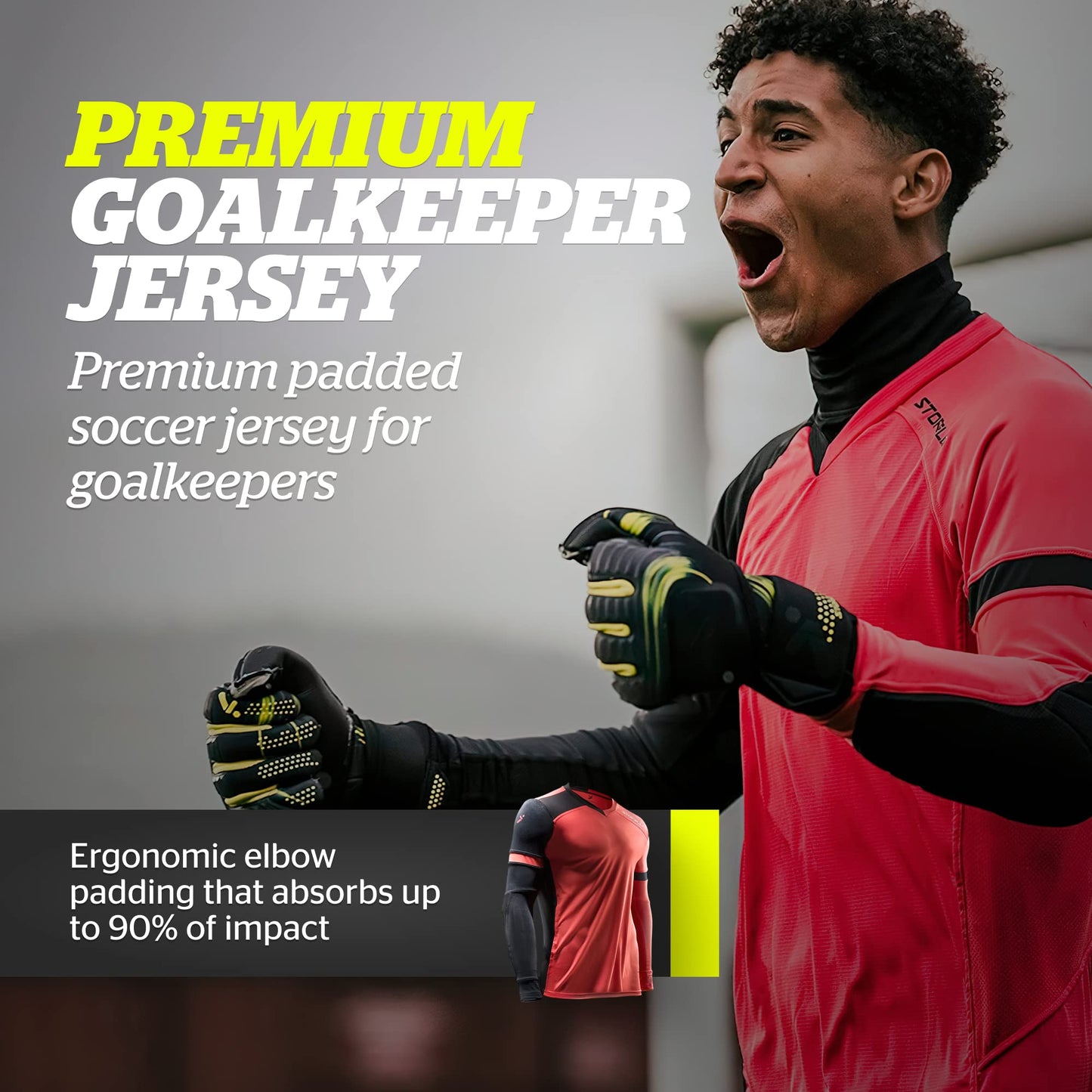 Storelli ExoShield Gladiator Goalkeeper Jersey, High-Impact Protection, Sweat-Wicking, Breathable Athletic Shirt for Soccer & Heavy-Duty Sports, Coral, Large