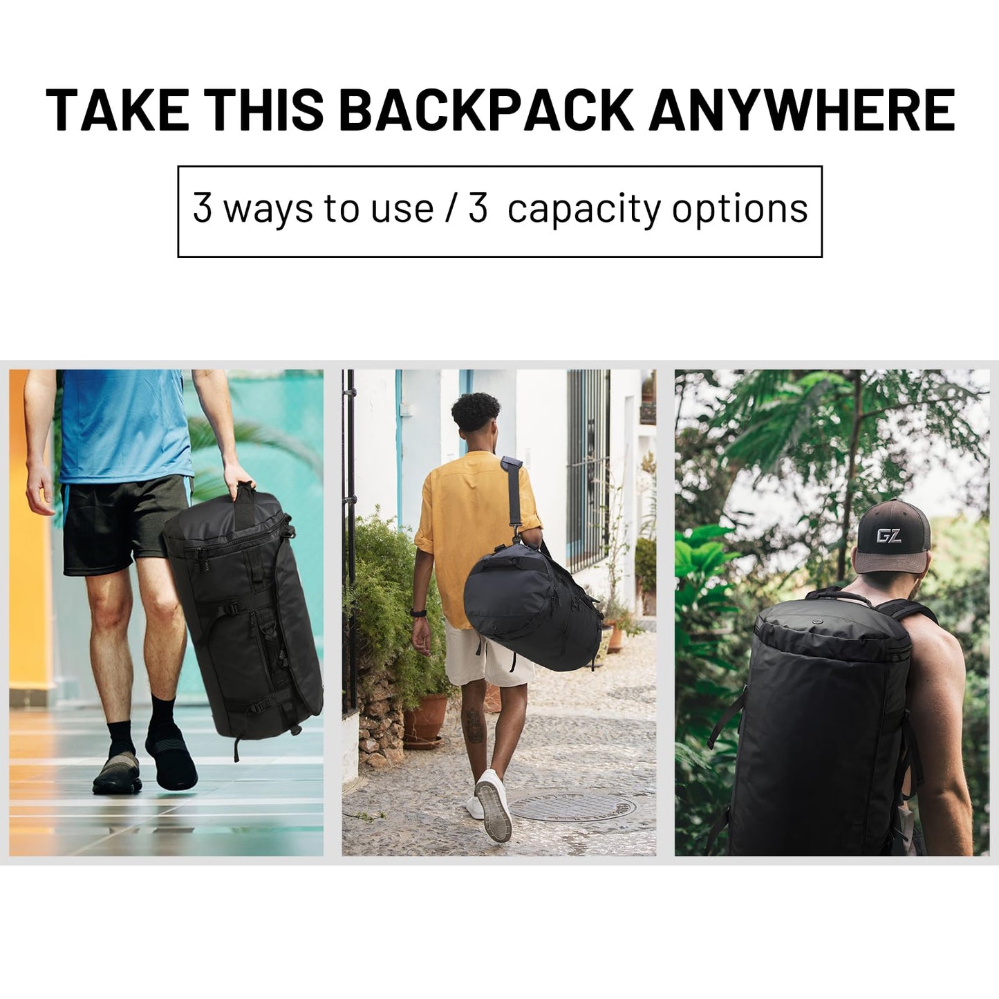 MIER Large Duffel Backpack Sports Gym Bag with Shoe Compartment, Heavy Duty and Water Resistant, Black, 45L