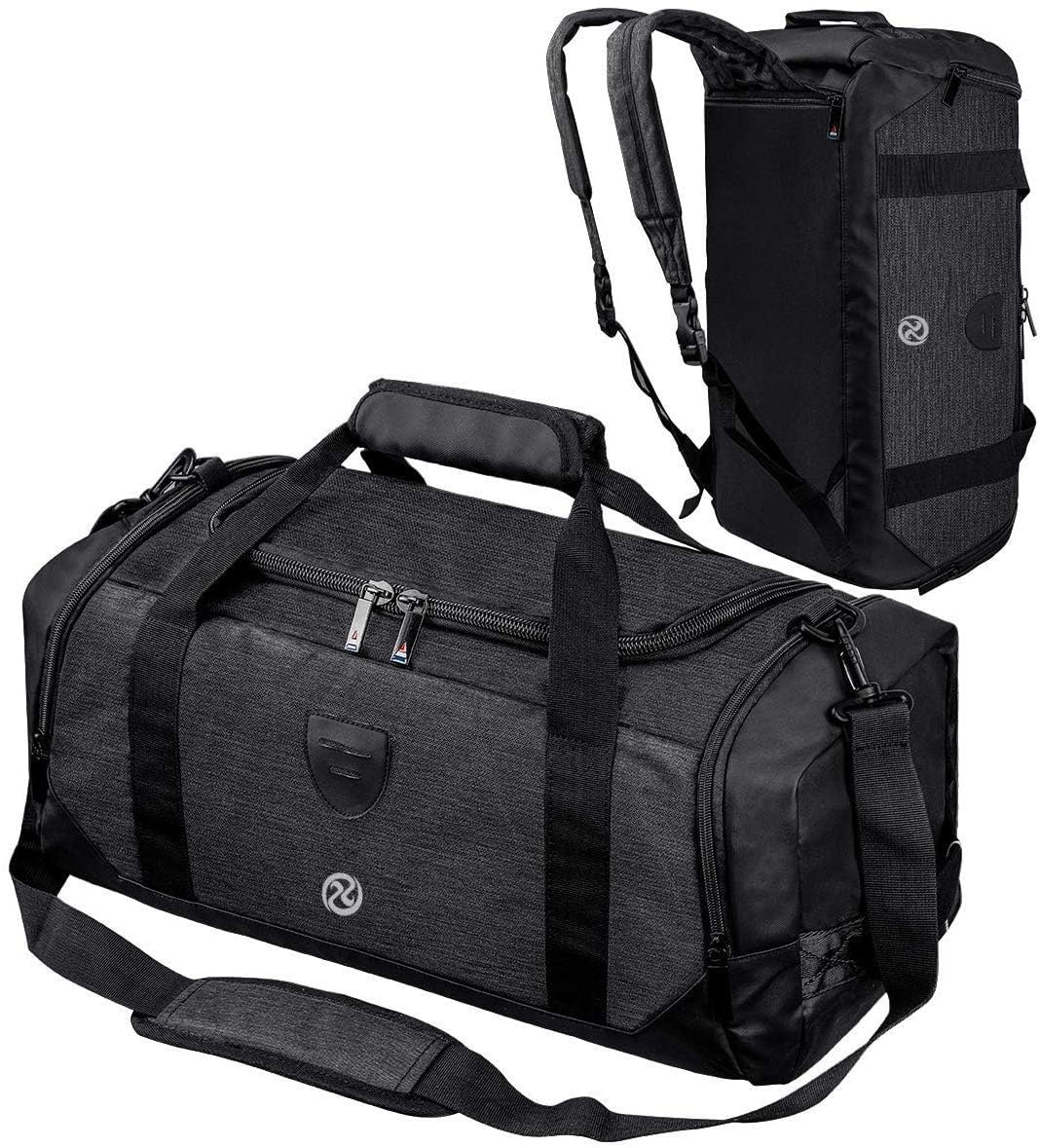 Gym Duffle Bag Backpack Waterproof Sports Duffel Bags Travel Weekender Bag for Men Women Overnight Bag with Shoes Compartment Black