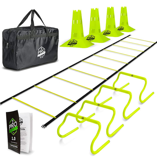 Agility Ladder Speed Training Equipment Includes 5 Upgraded Speed Hurdles Agility Speed Ladder, Jump Rope, Cones, Soccer Training Equipment for Kids - Football Training Equipment or Training Ladder
