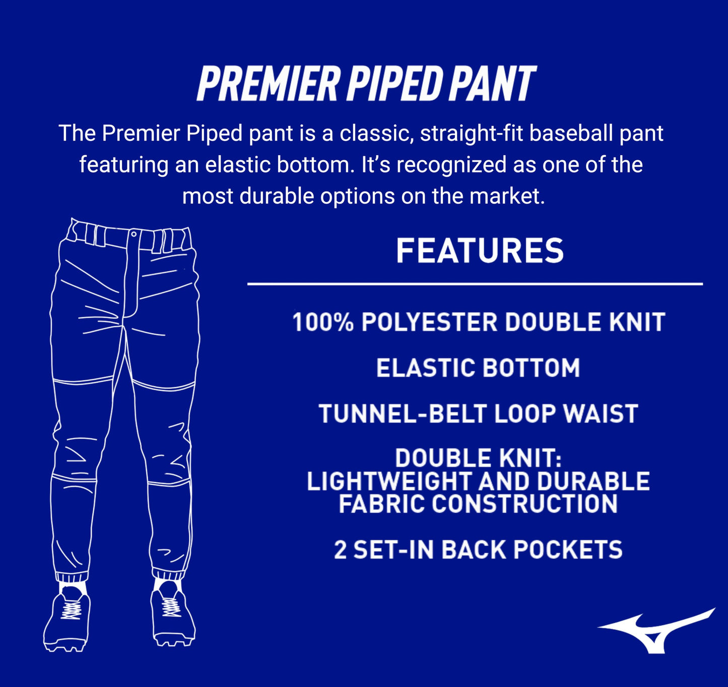 Mizuno mens Premier Piped Pant, White-royal, Small US