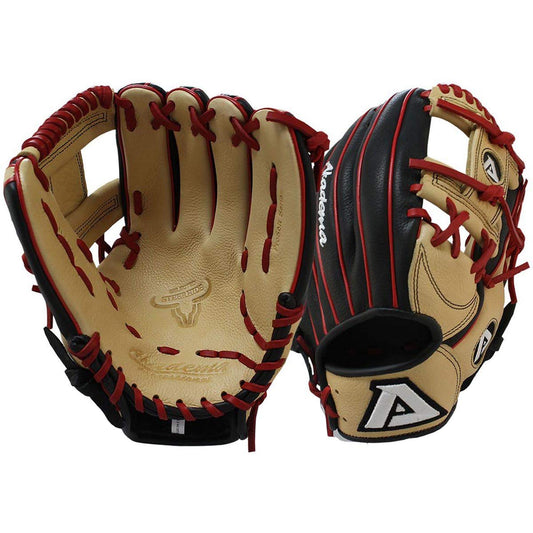Akadema Prosoft Elite Series Baseball Infielders Gloves, Black/Sandstone/Red, Left Hand, 11.5 Inches