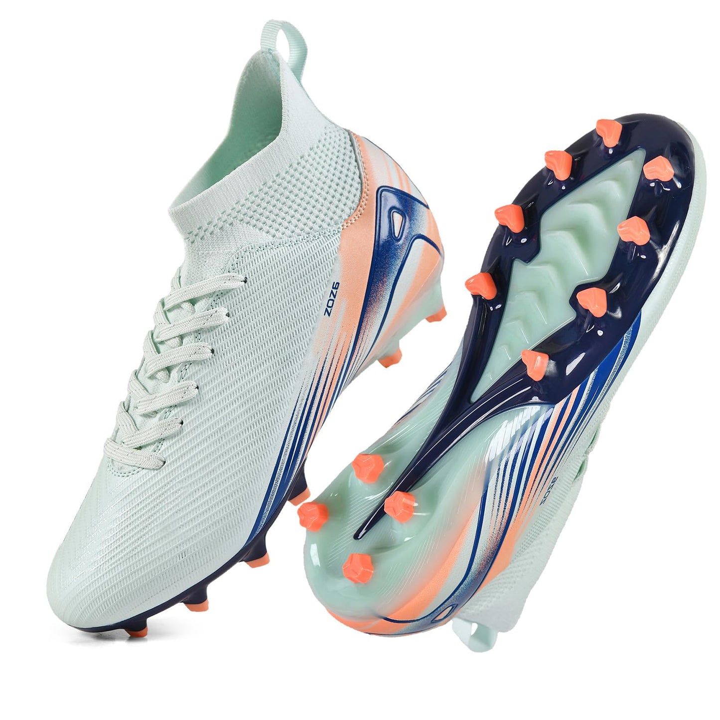 Kikaluo Men's High Top Soccer Shoes AG Long Spikes Men's and Women's High-Top Students Game Sports Training Soccer Cleats Shoes Light Green EU 43