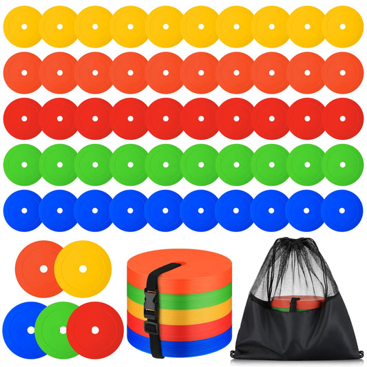 Silipull 50 Pcs 6 inch Flat Cones Spot Markers Non-Skid Floor Hole Soccer Cones Field Court Spot Markers Flat Discs Soccer Training Equipment for Football Sports Speed Agility Practice (Multicolor)