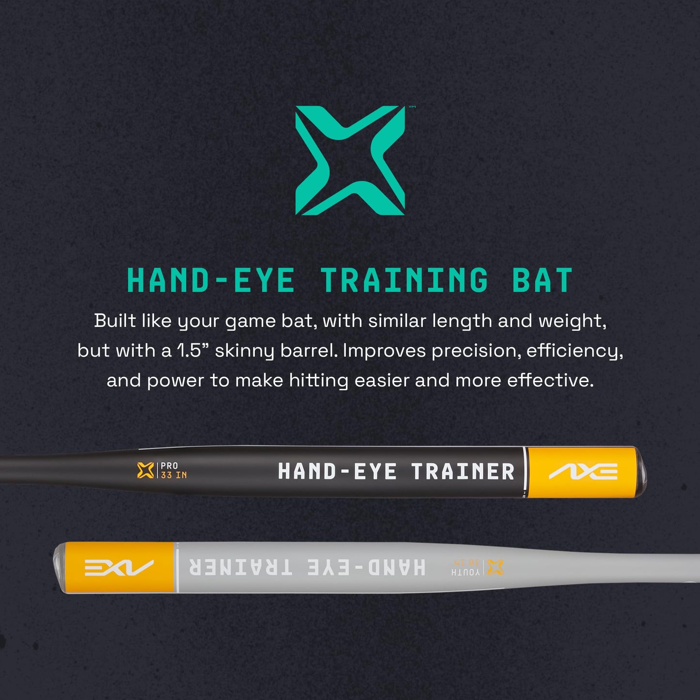 Axe | Hand-Eye Trainer | Skinny Barrel Baseball & Softball Bat | Pro Flared Handle (33")