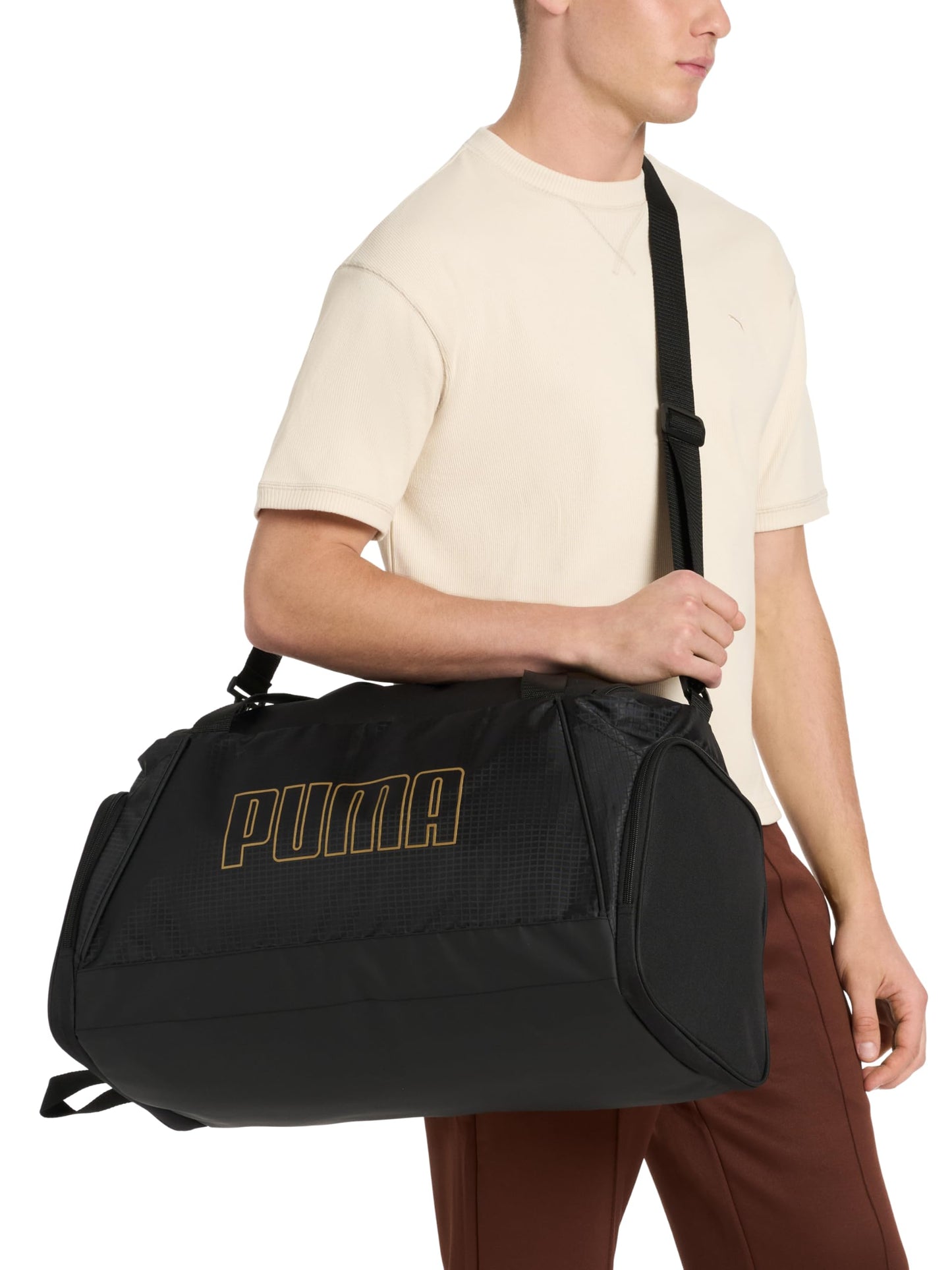 PUMA unisex adult Evercat Accelerator Duffel Bags, Black/Gold, One-Size US
