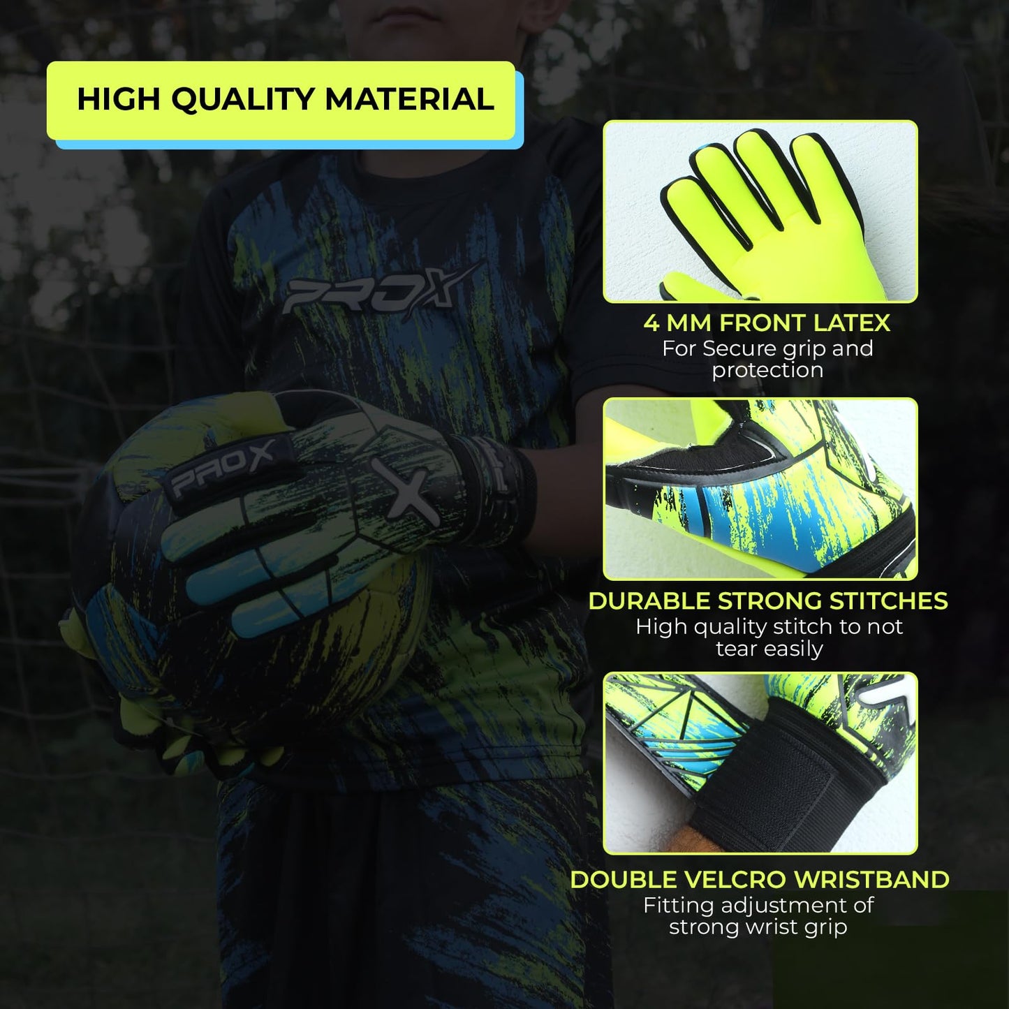 PRO X Soccer Goalie Gloves for Kids with Super Strong Grip, Match & Training Youth Goalie Gloves, Soccer Goalkeeper Gloves Kids with Soft Grippy Secure Latex (Flourcent Yellow, Size 5 (8 to 11 Years)
