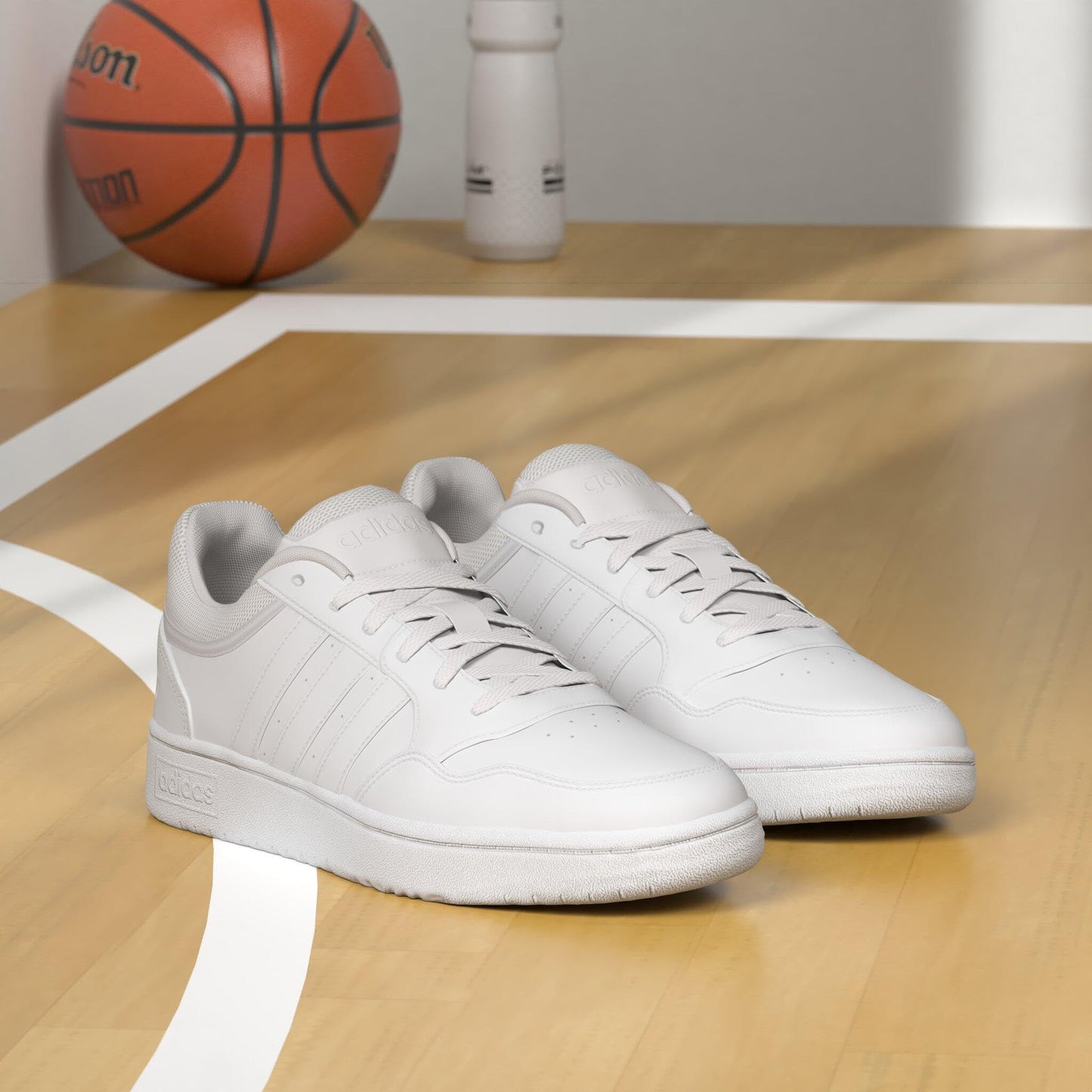 adidas Women's Hoops 3.0 Basketball Shoe, White/White/Dash Grey, 7