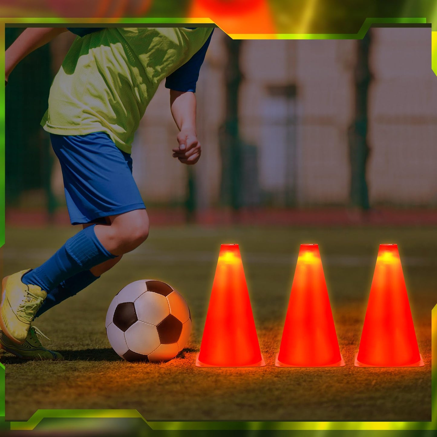 Relaxweex 6 Pcs 9 Inch LED Light up Soccer Cones Orange Sport Plastic Traffic Training Agility Cones Glow in The Dark for Basketball Football Skating Drill Indoor Outdoor Obstacle Back to School Gift