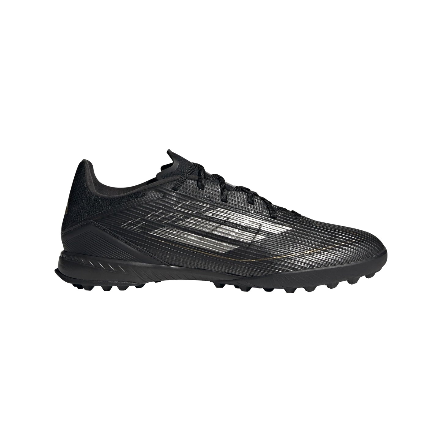 adidas Unisex F50 League Turf Sneaker, Black/Iron Metallic/Gold Metallic, 10 US Men