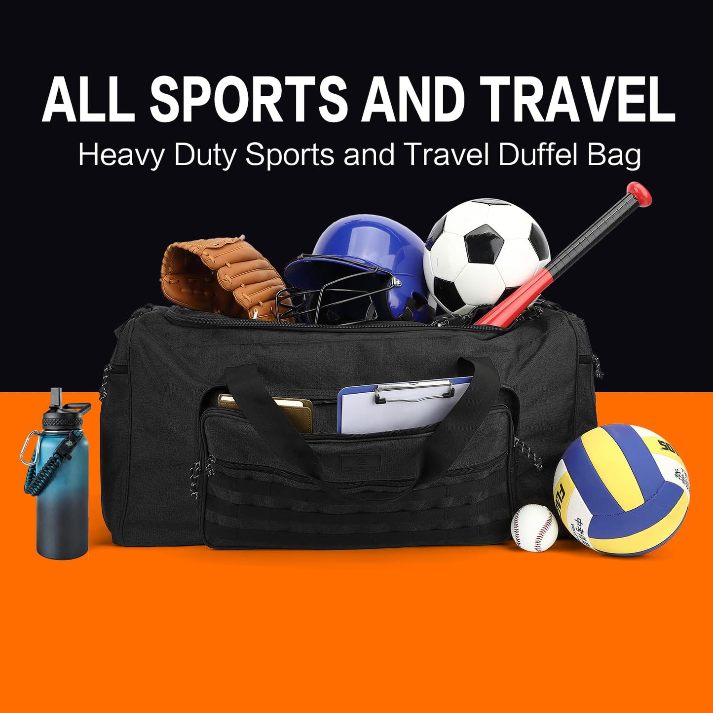 Tonruyn 125L Extra Large Gym Duffle Bag for Men Women with Shoes Compartment Heavy Duty Tactical Sports Duffel Bag Big Football Baseball Basketball Soccer Hockey Team Equipment Bag, Black
