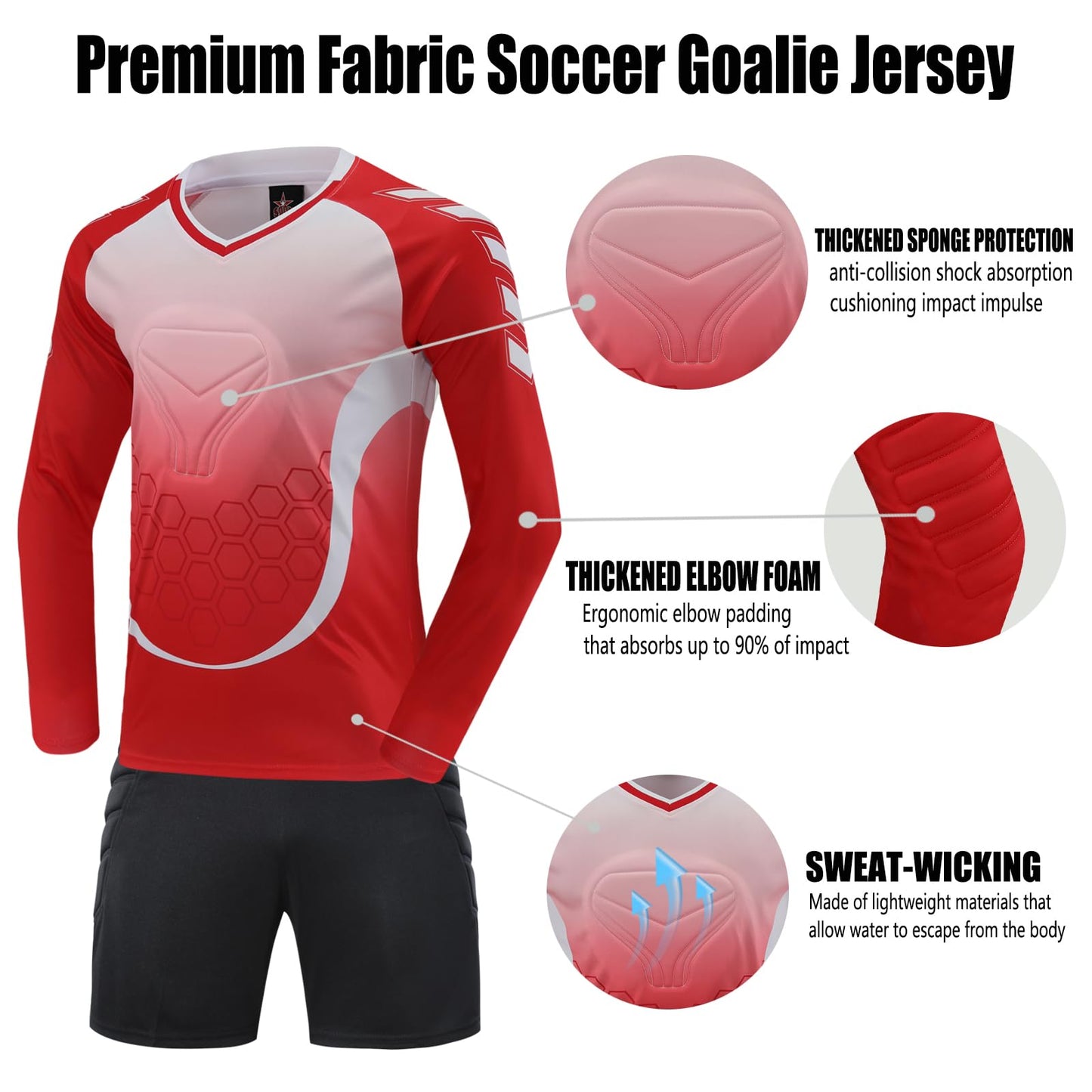 Kids Soccer Goalie Jersey and Shorts,Youth/Boys Long Sleeve Shirt Soccer Goalkeeper Jersey,Football Training Uniform (US, Alpha, X-Small, Regular, Red)
