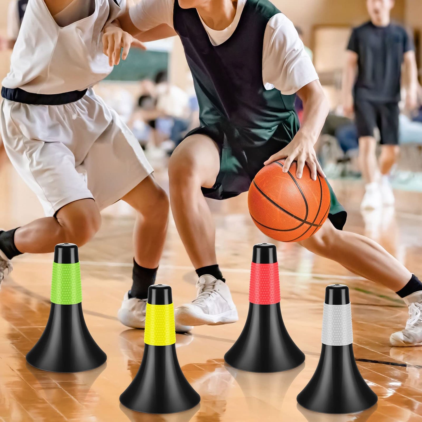 Tuanse 12 Pack Agility Training Sport Cones 9 Inch Flexible Marker Cones with Carry Bag Plastic Soccer Basketball Training Equipment for Indoor Outdoor Speed Grab Drills (Black)