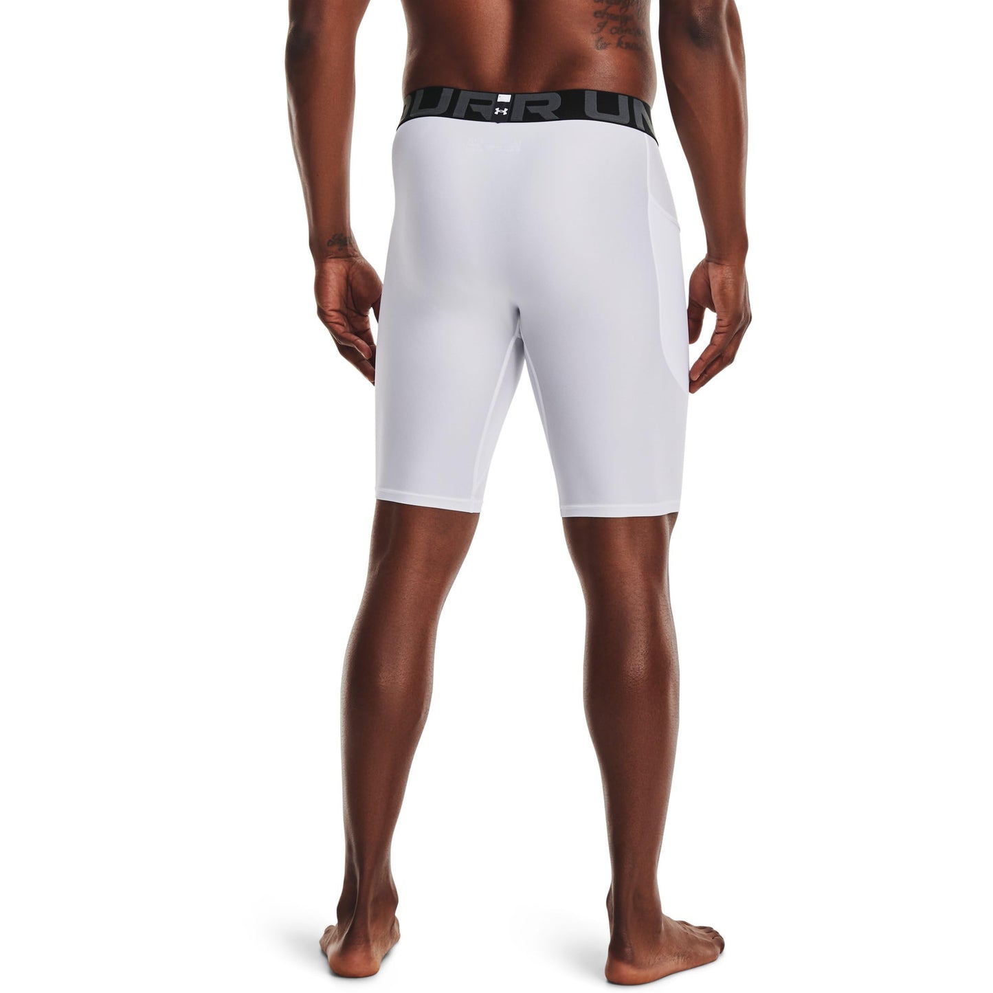 Under Armour Men's HeatGear Pocket Long Shorts , White (100)/Black, Large