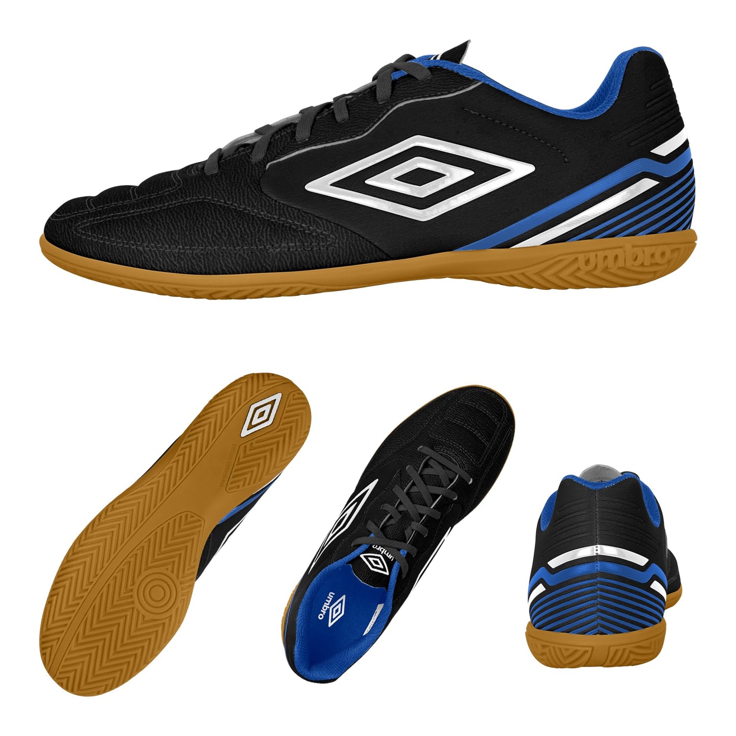 Umbro Men's Classico 13 Indoor Soccer Shoe, Black/White/Royal, 7.5