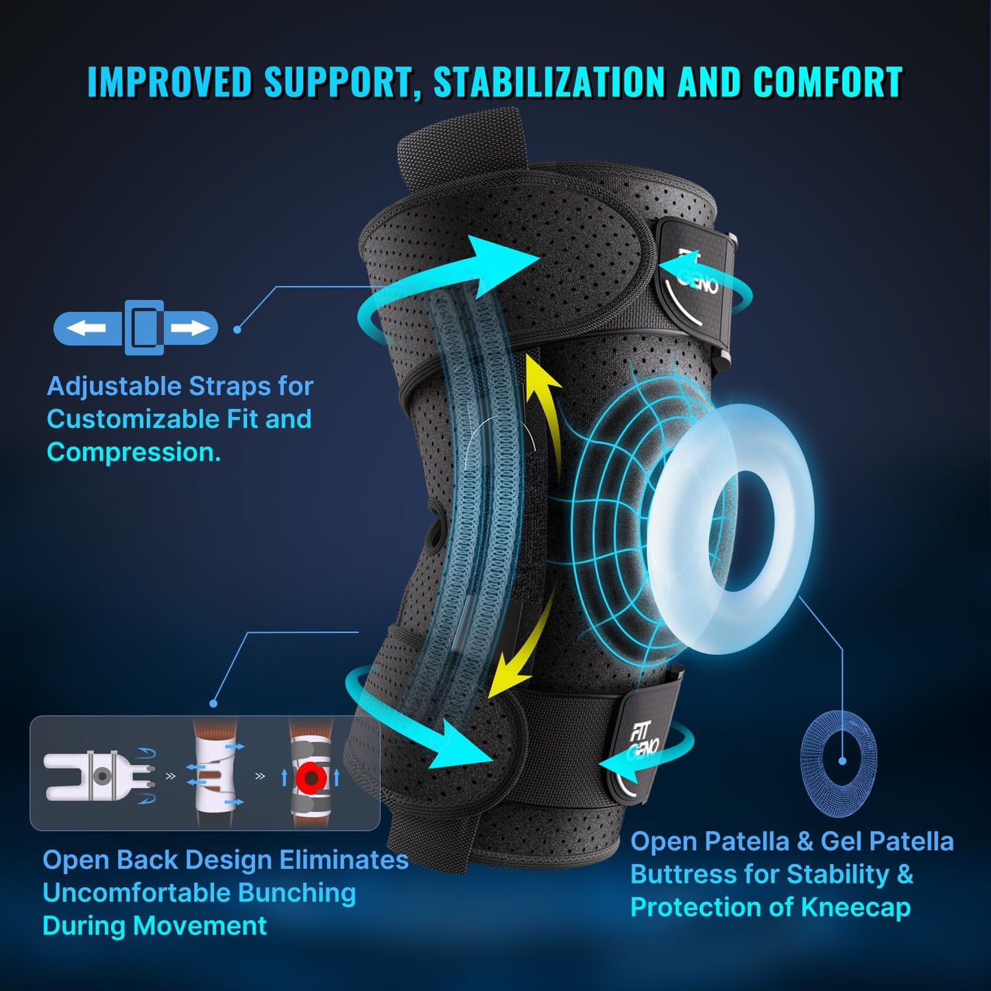 Fit Geno Hinged Knee Brace for Meniscus Tear: Adjustable Knee Support for Knee Pain w/Side Stabilizers & Hinges for Injury or Surgery Recovery - Men and Women FSA or HSA Eligible