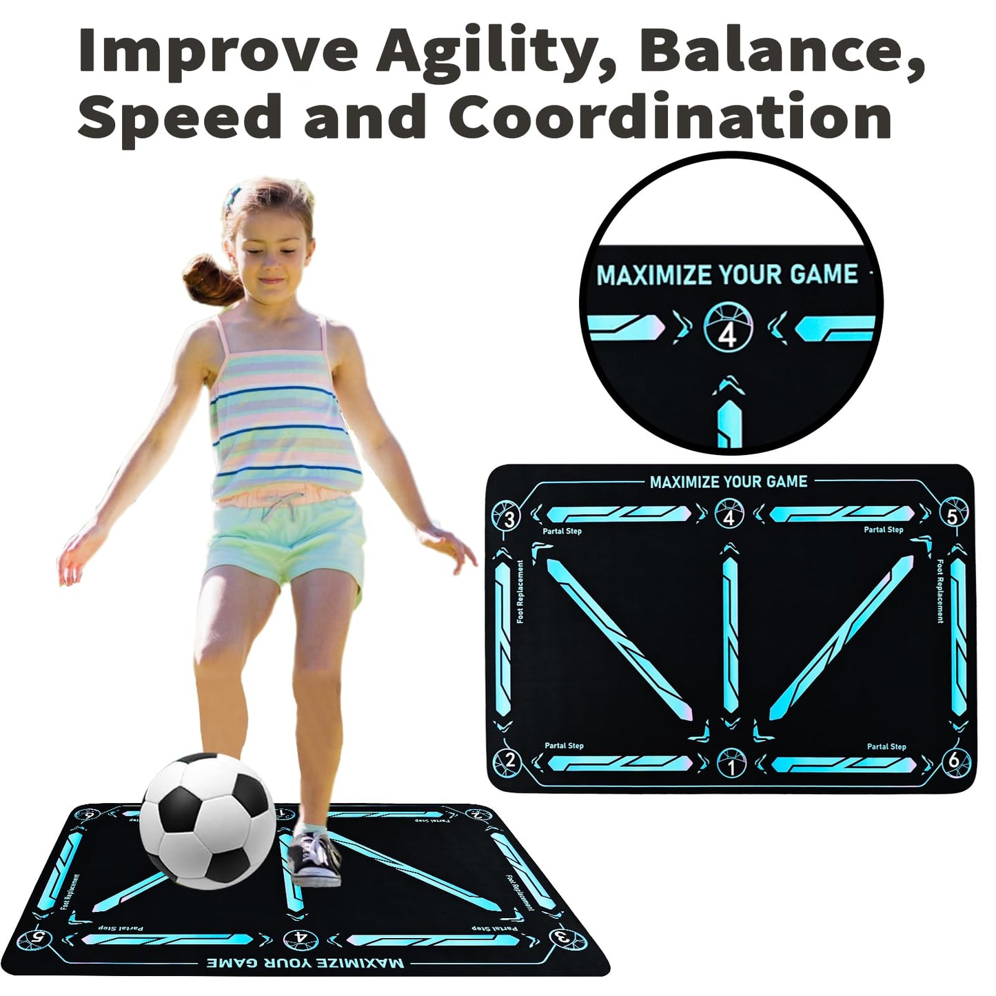 Soccer Training Mat with Adjustable Soccer Trainer - Non-Slip Soccer Training Equipment for Kids Youth to Boost Speed, Strength & Coordination | Soccer Trainer for Indoor/Outdoor Drills