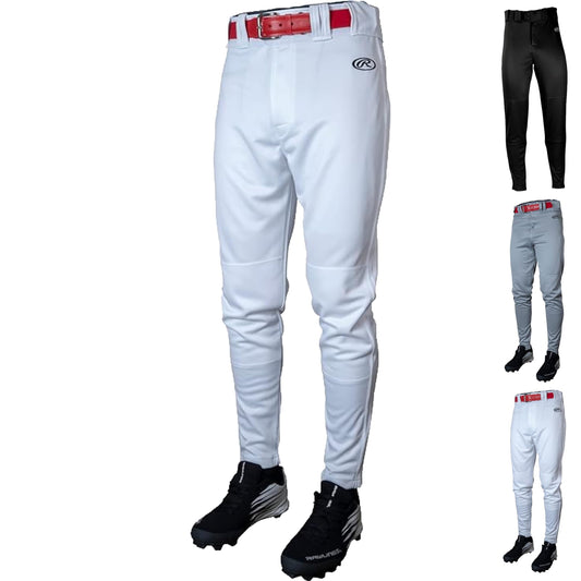 Rawlings Mens, Launch Series Baseball Jogger Fit Adult Sizes Solid & Piped Options Pants, White, Solid, Medium US