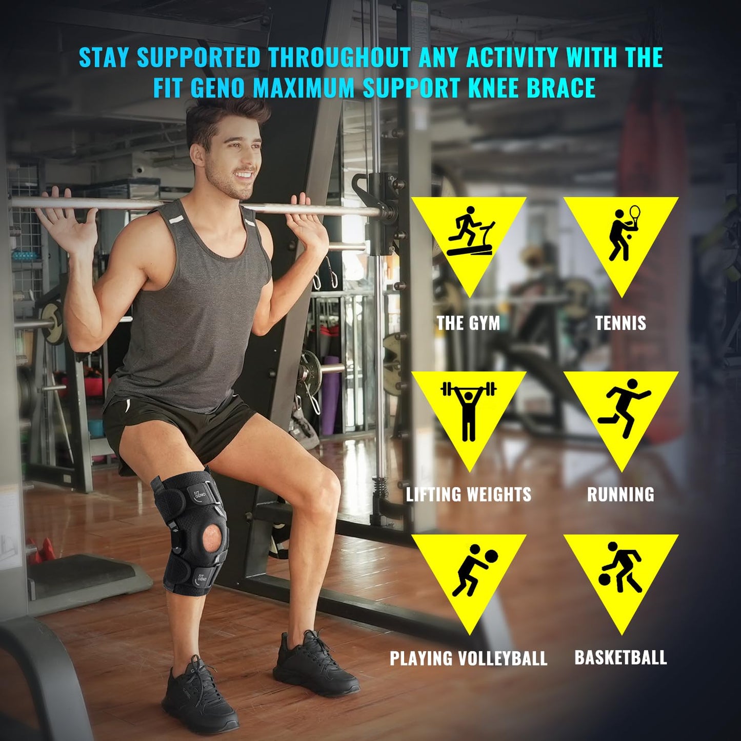 Fit Geno Hinged Knee Brace for Meniscus Tear: Adjustable Knee Support for Knee Pain w/Side Stabilizers & Hinges for Injury or Surgery Recovery - Men and Women FSA or HSA Eligible