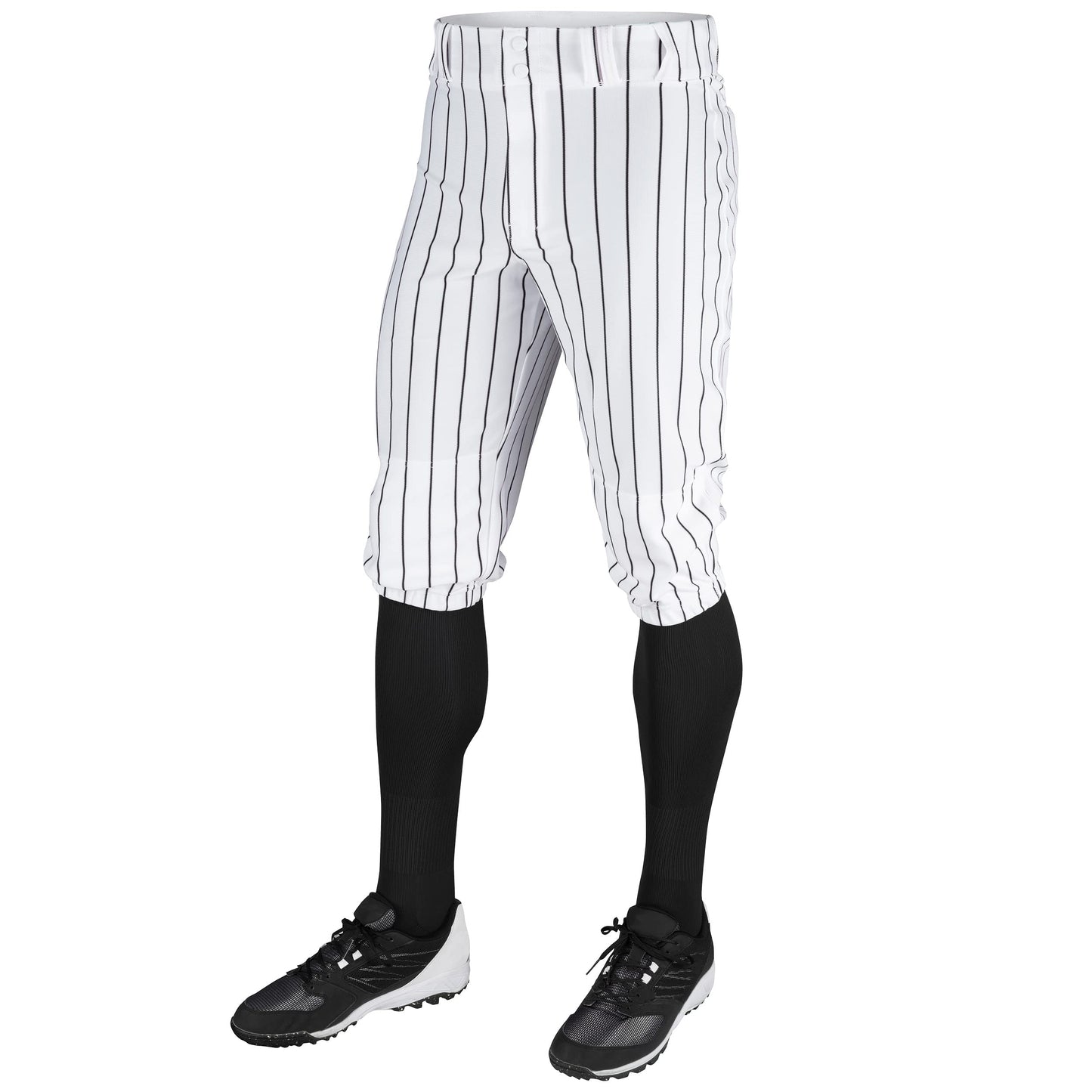 CHAMPRO Men's Triple Crown Knicker Style Baseball Pants with Knit-in Pinstripes and Reinforced Sliding Areas, White,black, X-Large