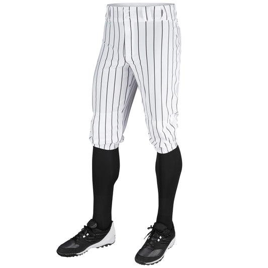 CHAMPRO Men's Triple Crown Knicker Style Baseball Pants with Knit-in Pinstripes and Reinforced Sliding Areas, White,black, X-Large