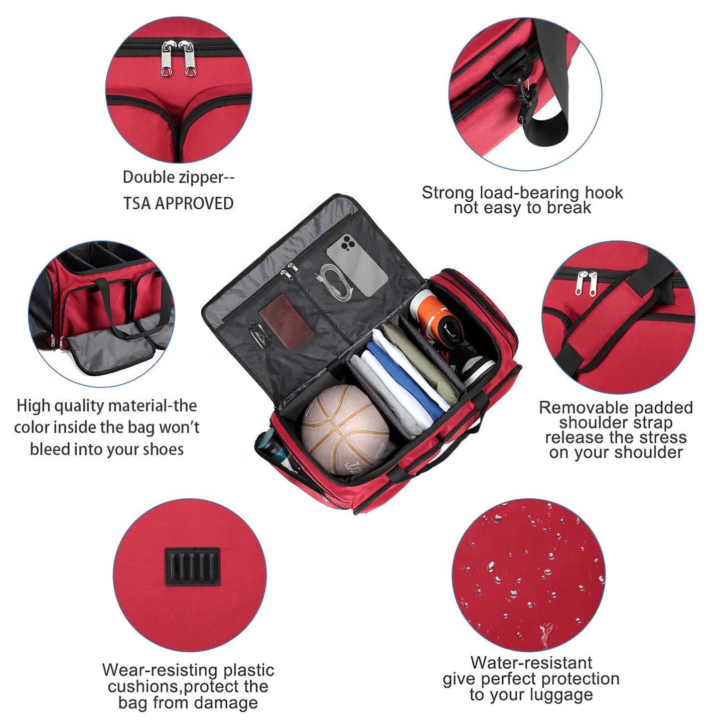 Sneaker Bag Travel Shoes Duffel Bag Men Women Gym Sport Luggage Duffle Carrying Case Bag Divider Adjustable Compartment Portable Soccer Athletic Shoes Carrier Heavy Duty Traveling Accessories (RED)