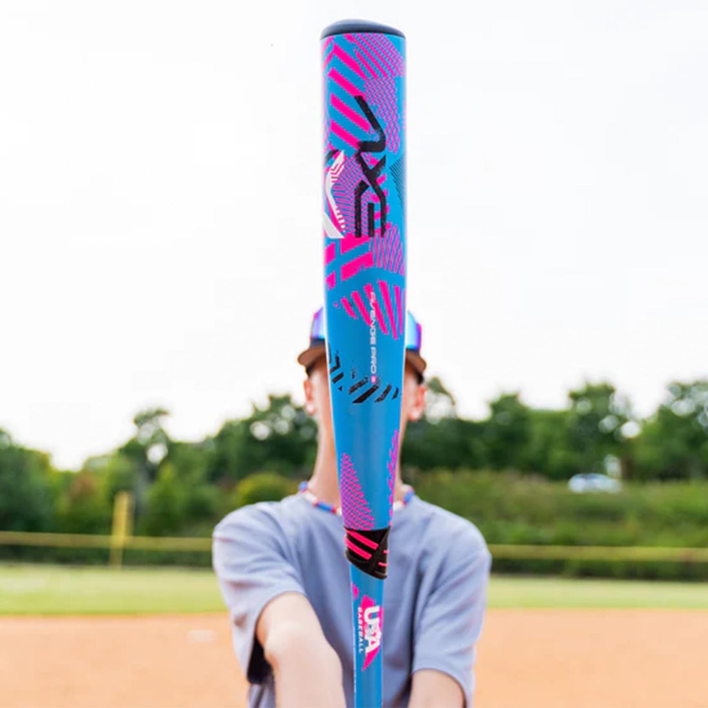Axe Avenge Pro 3 Composite USA Baseball Bat | Drop -10 | 3-Piece Hybrid | 2 5/8" Barrel | Standard Axe Handle | Light Swinging Large Barrel for Youth Players | Blue/Pink (30")