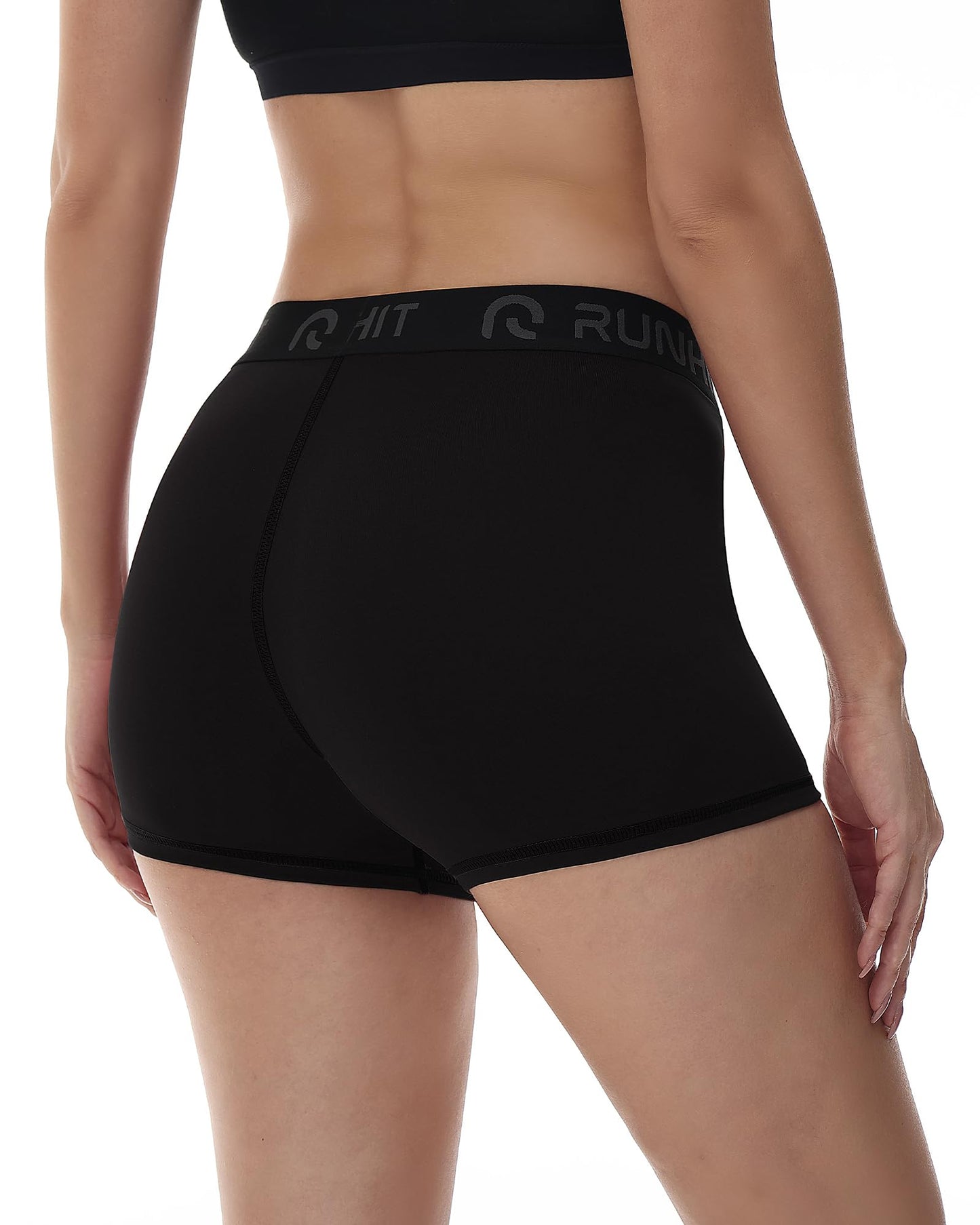 Runhit 3 inch Women's Compression Shorts 3 Pack Volleyball Shorts Womens High Waisted Spandex Shorts Women Soft Athletic Black Black Black M