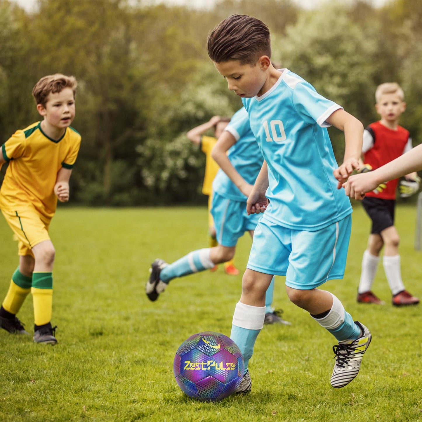 ZestPulse Holographic Reflective Soccer Ball Size 4 & 5 for Kids & Adults, High Visibility for Night Games, Training | Ideal Gift for Boys Girls 8-12 (Dark)