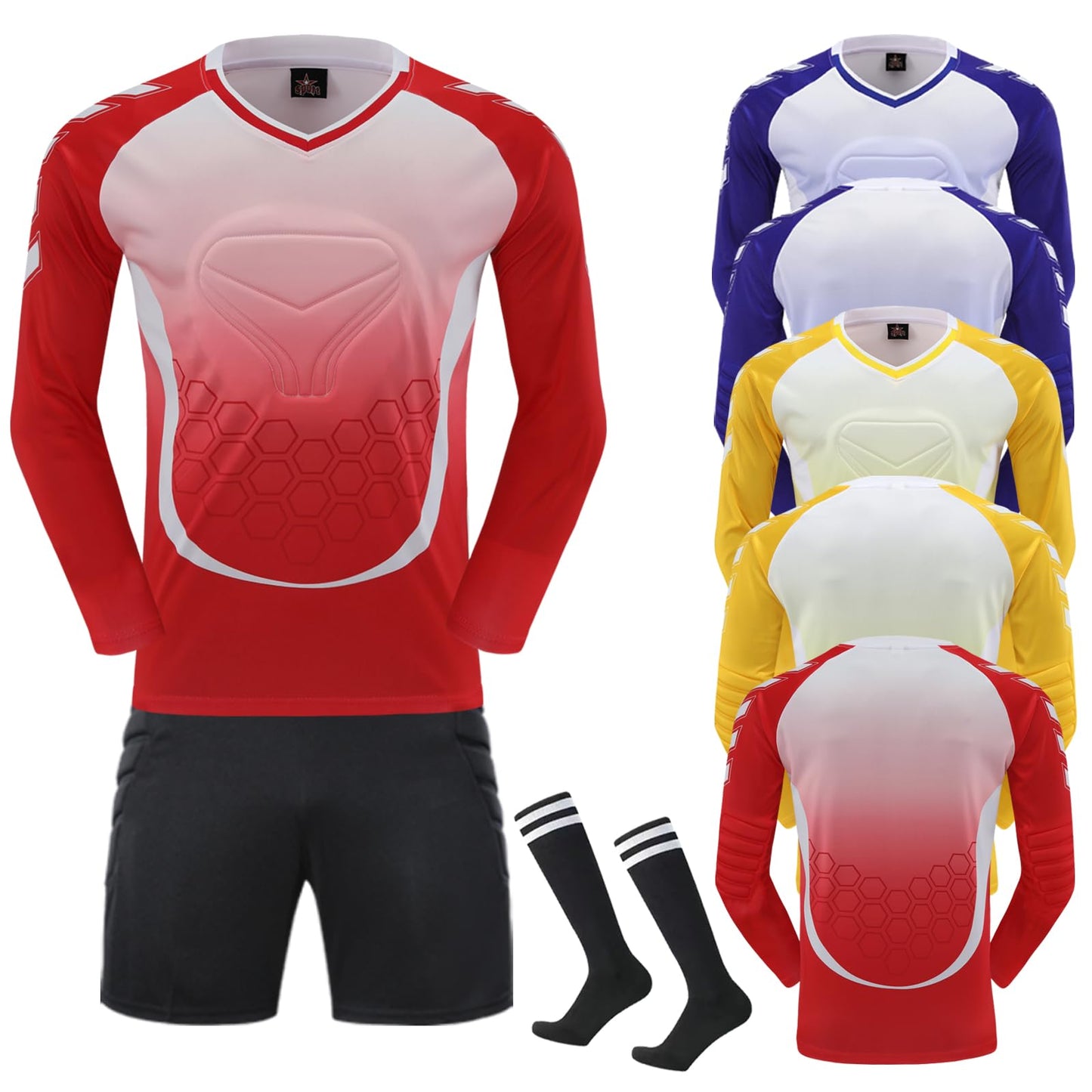 Kids Soccer Goalie Jersey and Shorts,Youth/Boys Long Sleeve Shirt Soccer Goalkeeper Jersey,Football Training Uniform (US, Alpha, X-Small, Regular, Red)