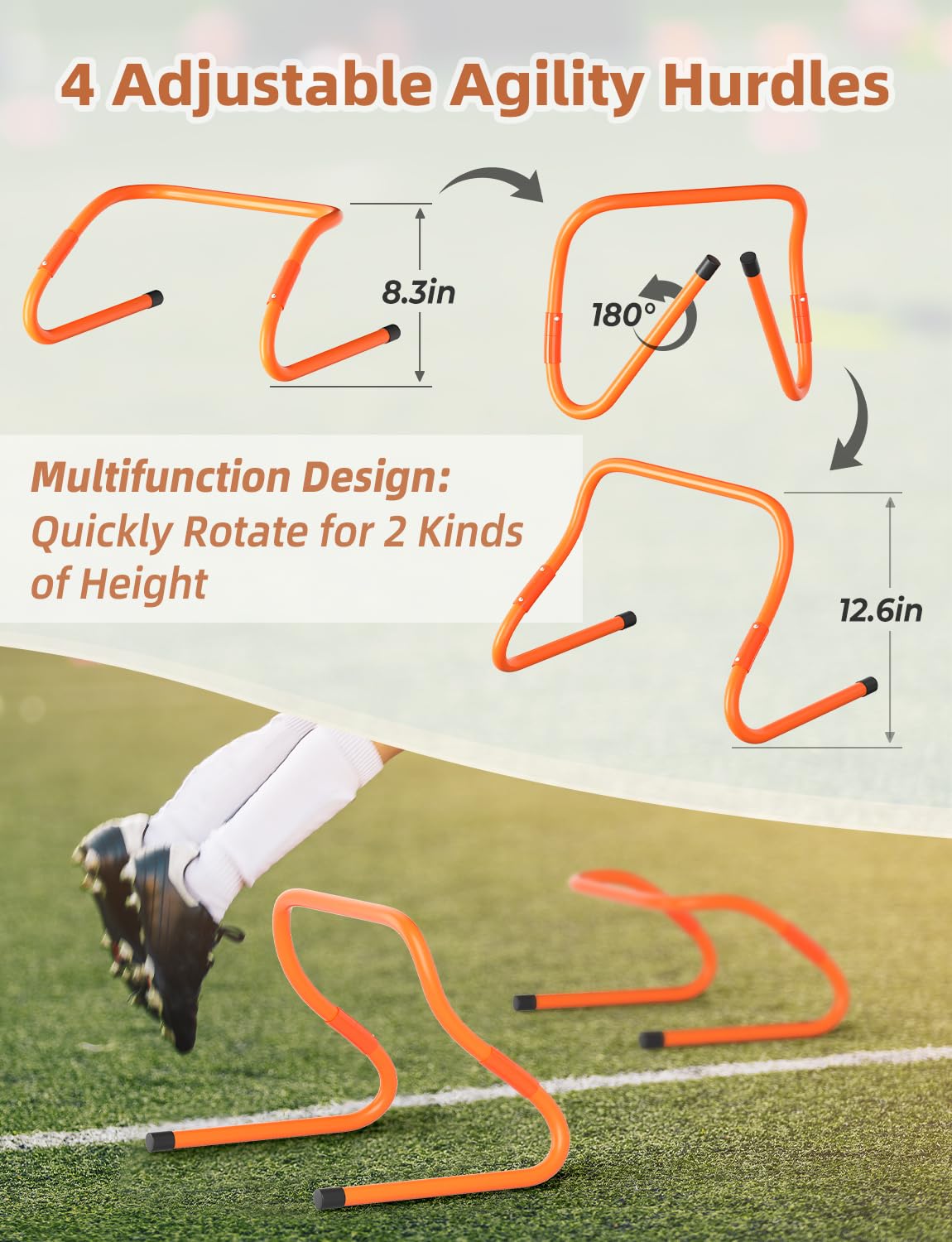 GHB Agility Ladder,Football Training Equipment Set,4 Agility Hurdles, 20 feet 12 Rungs Speed Ladder,12 Disc Cones,Resistance Parachute, Jump Rope, 5 Resistance Bands for Workout