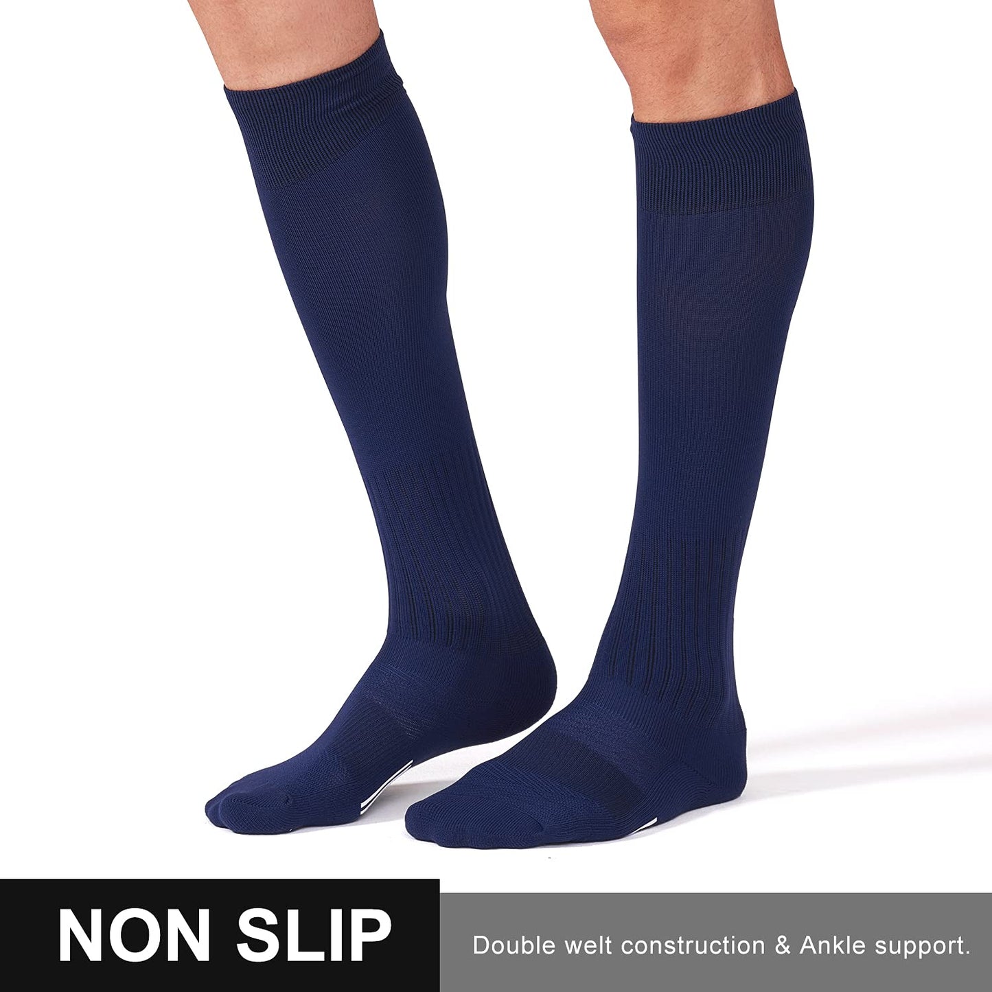 FITRELL 2/3 Pack Soccer Socks Baseball Softball For Youth Kids Boys Girls, Over-The-Calf Football Socks for Adult Men Women,Navy,Medium