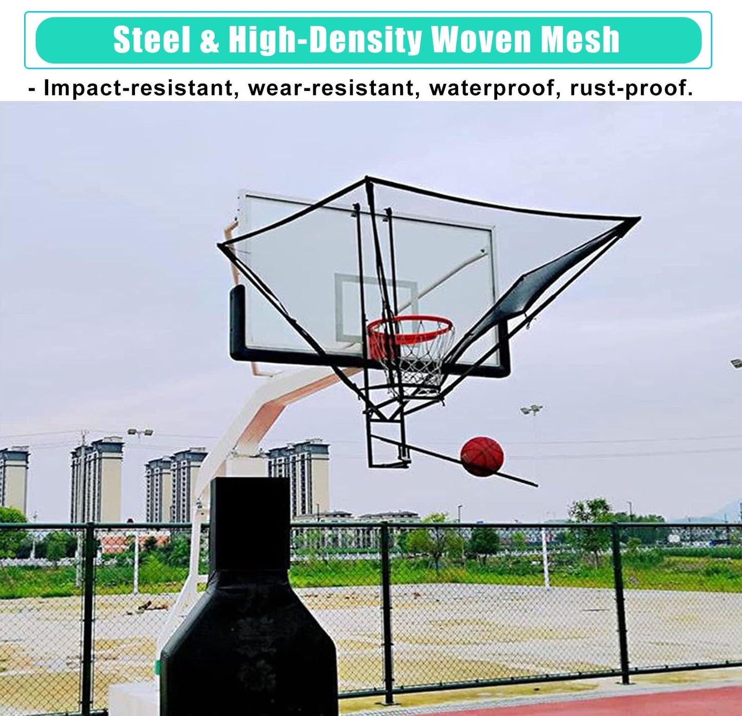 XQZMZSCP Basketball Shot Return NET Apparatus with 180° Rotating Chute, Suspended Portable Shooting Basketball Rebounder Device