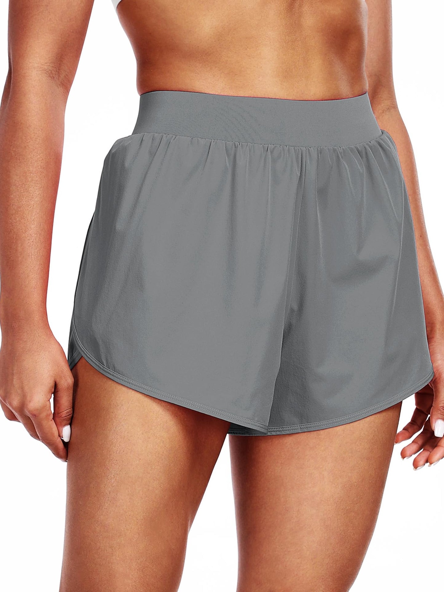 CADMUS 2 in 1 Women's Workout Shorts Athletic Gym Running Shorts with Compression Liner Brief,3 Pack, Black & Light Grey & White, Small