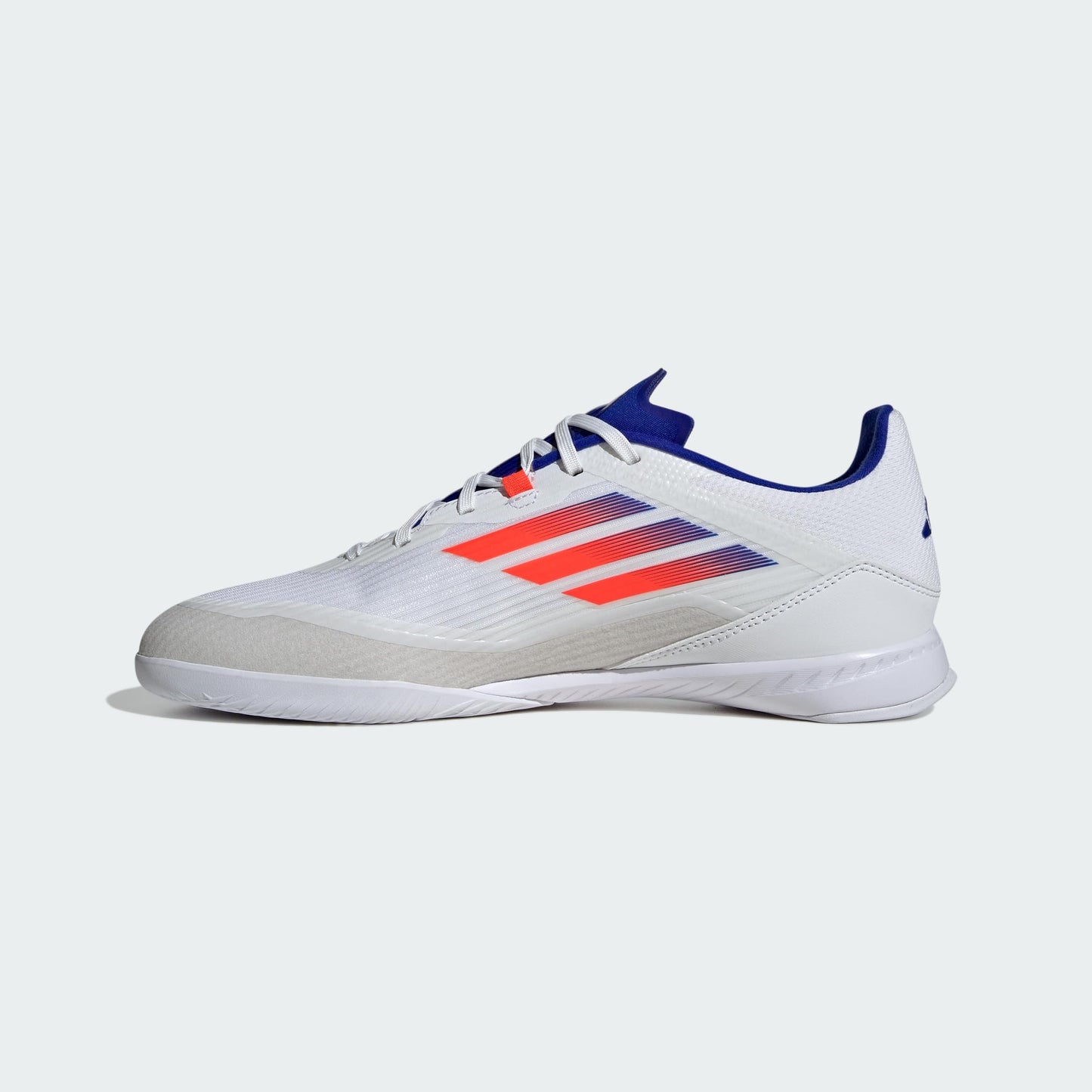 adidas Unisex F50 League Indoor Soccer Cleats Sneaker, White/Solar Red/Lucid Blue, 8 US Men