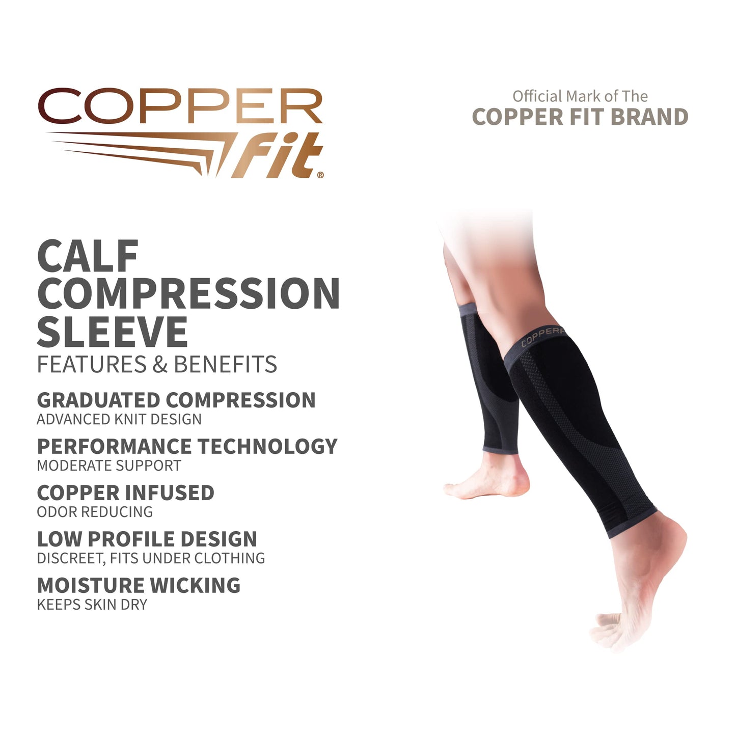 Copper Fit Calf Compression Sleeves, Black, Large/X-Large