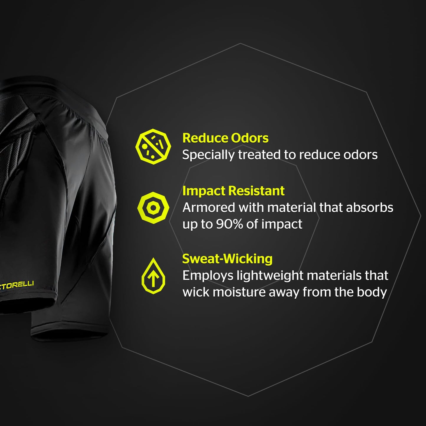 Storelli ExoShield Goalkeeper Shorts, High-Impact Protection, Sweat-Wicking, Breathable Athletic Shorts for Soccer & Heavy-Duty Sports, Black, Large