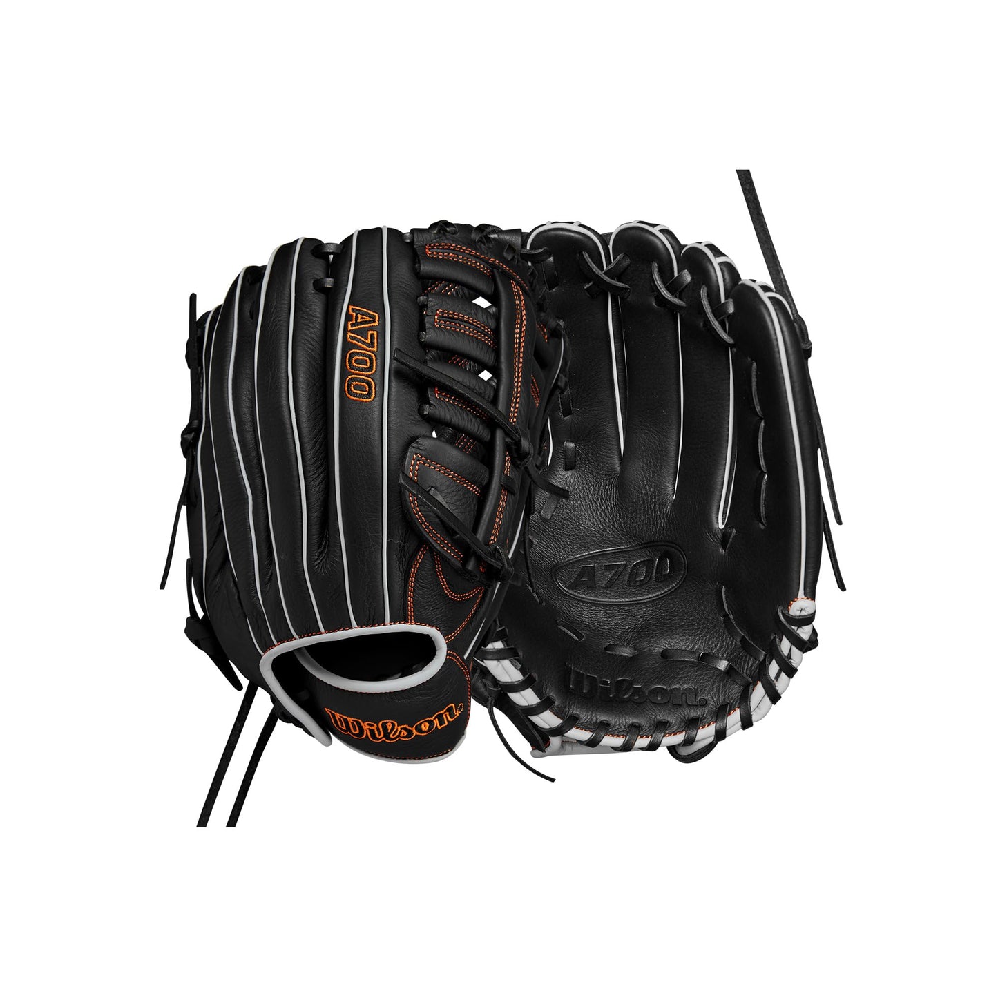 Wilson 2024 A700 12.5" Outfield Baseball Glove - Black/Silver/Orange, Right Hand Throw